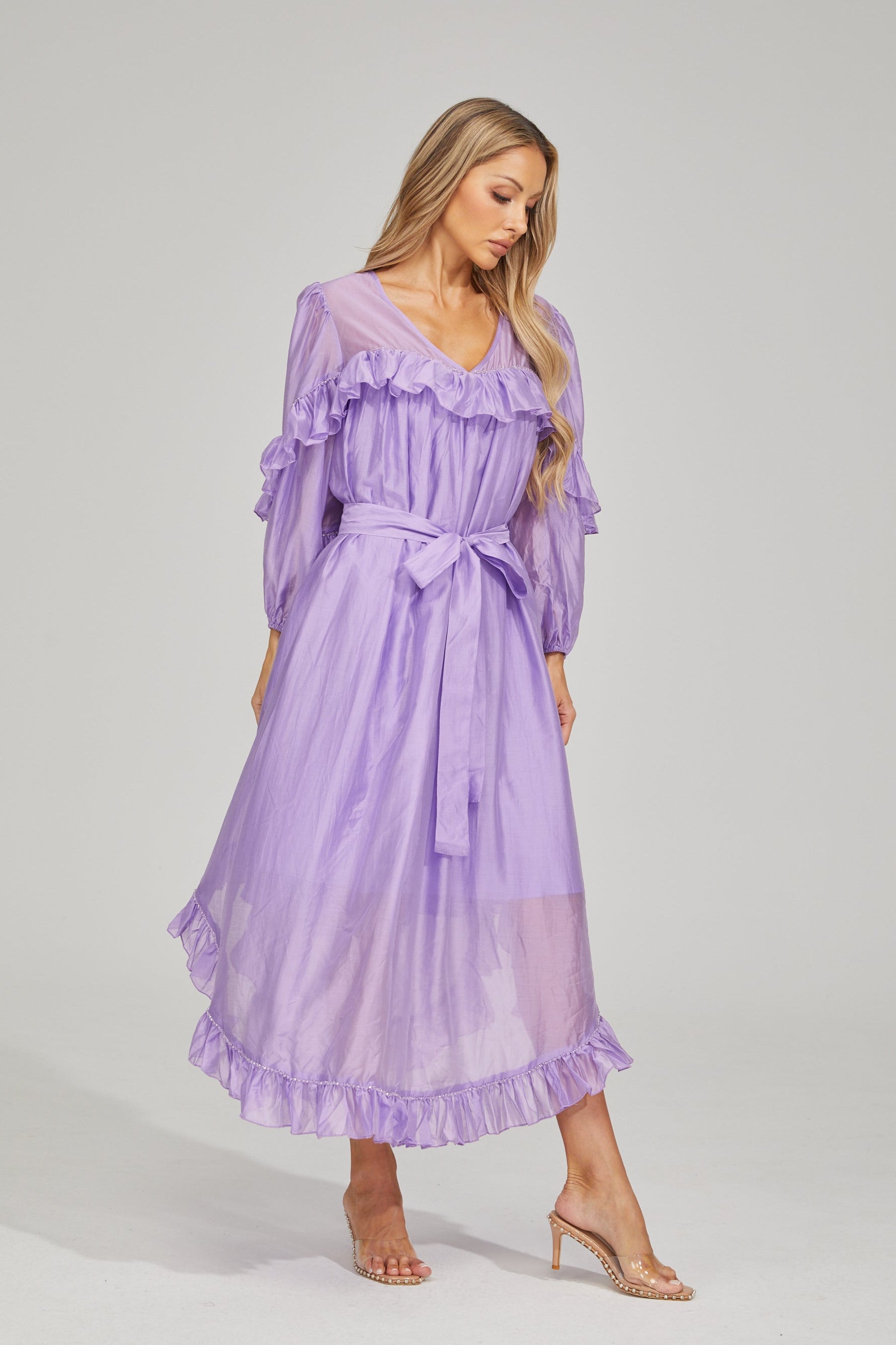 Sarita Lavender Mist Ruffled Maxi Dress