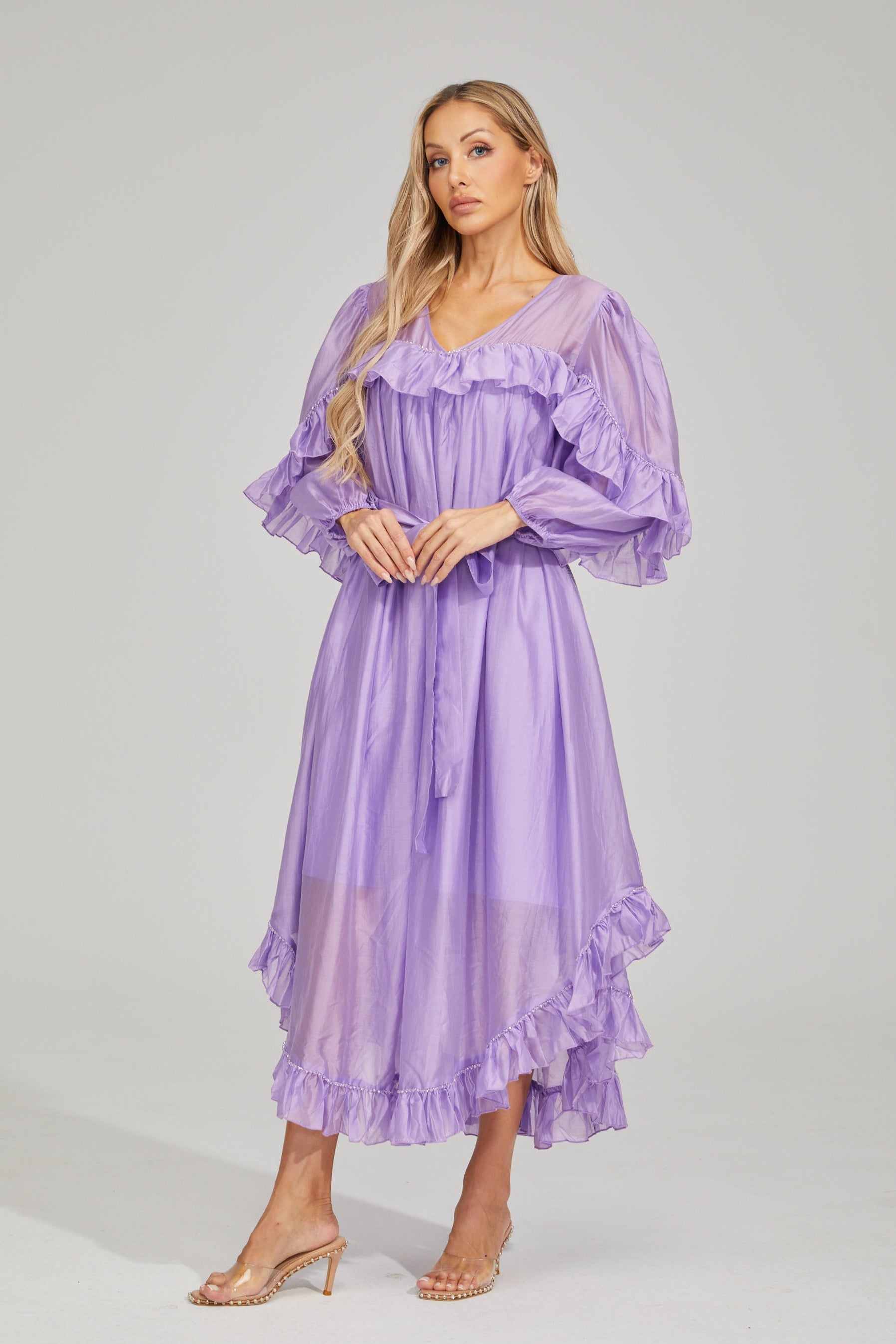 Sarita Lavender Mist Ruffled Maxi Dress