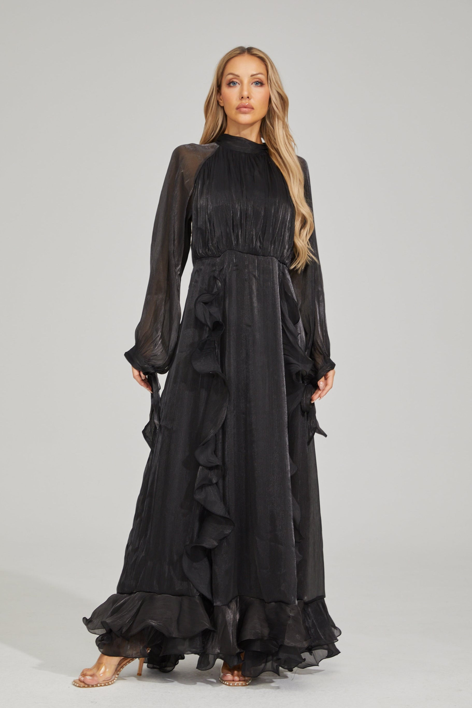 Zinovia Noir Ruffle Maxi Dress