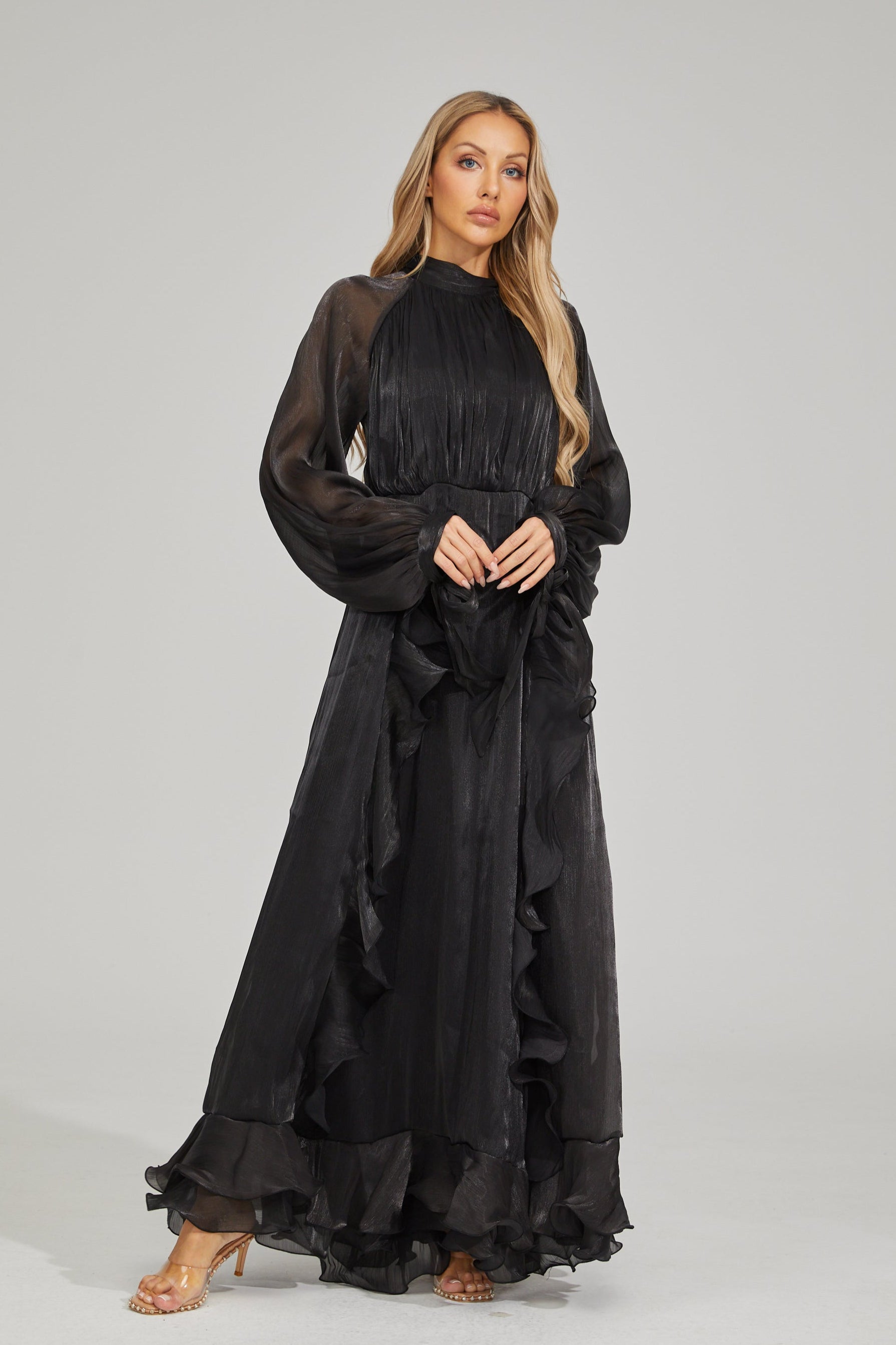 Zinovia Noir Ruffle Maxi Dress