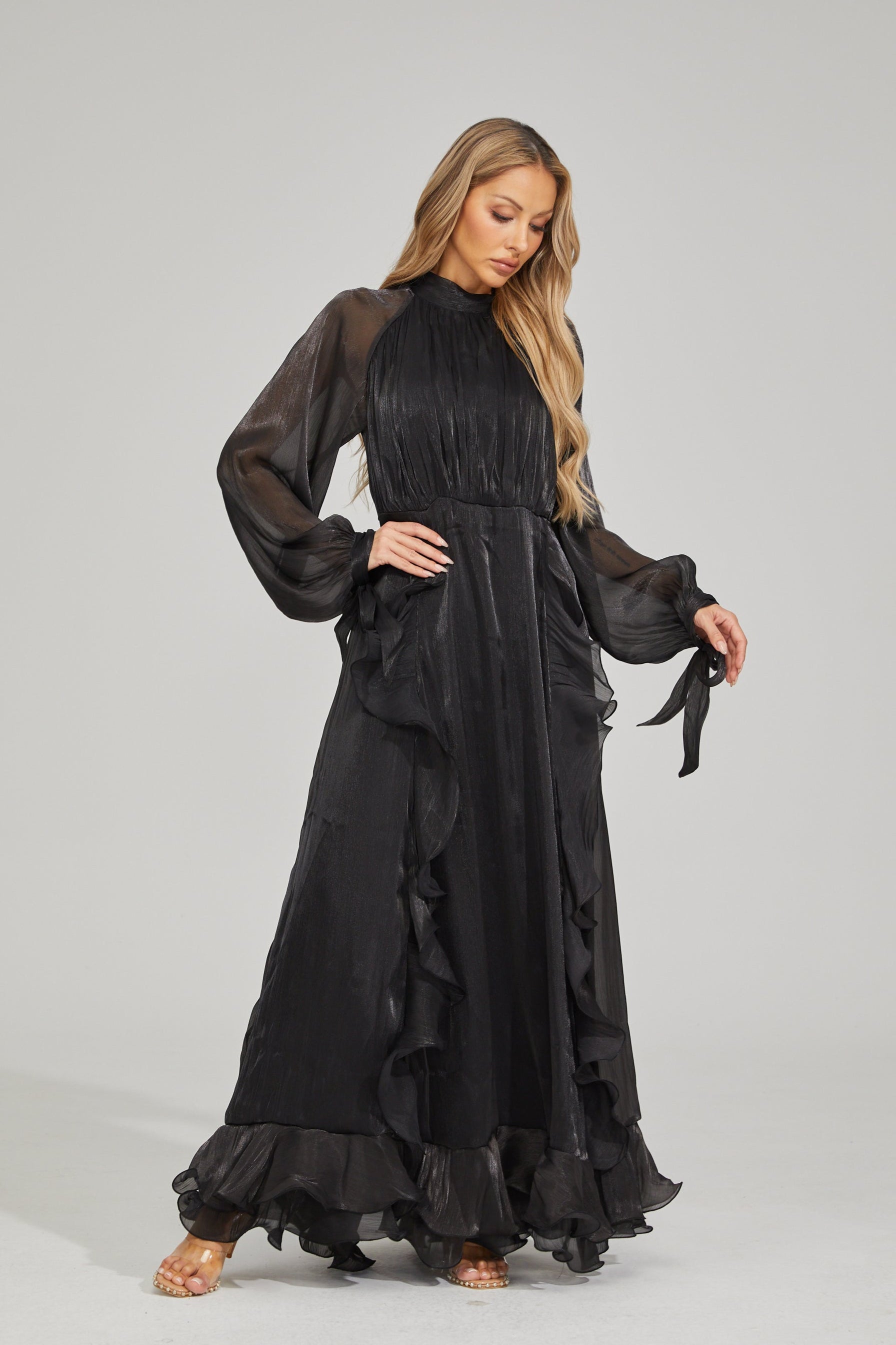 Zinovia Noir Ruffle Maxi Dress