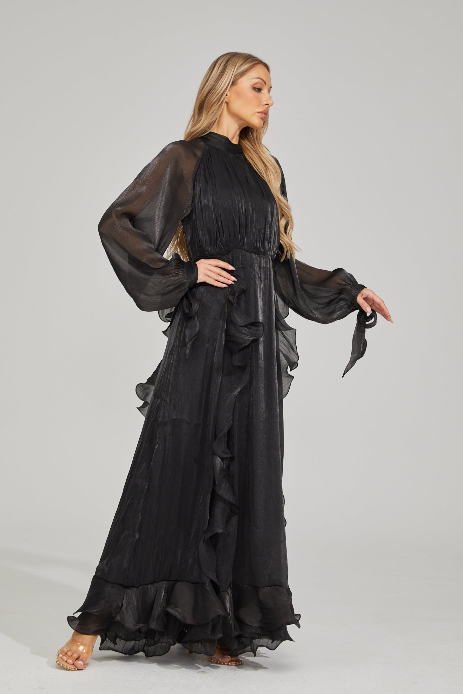 Zinovia Noir Ruffle Maxi Dress