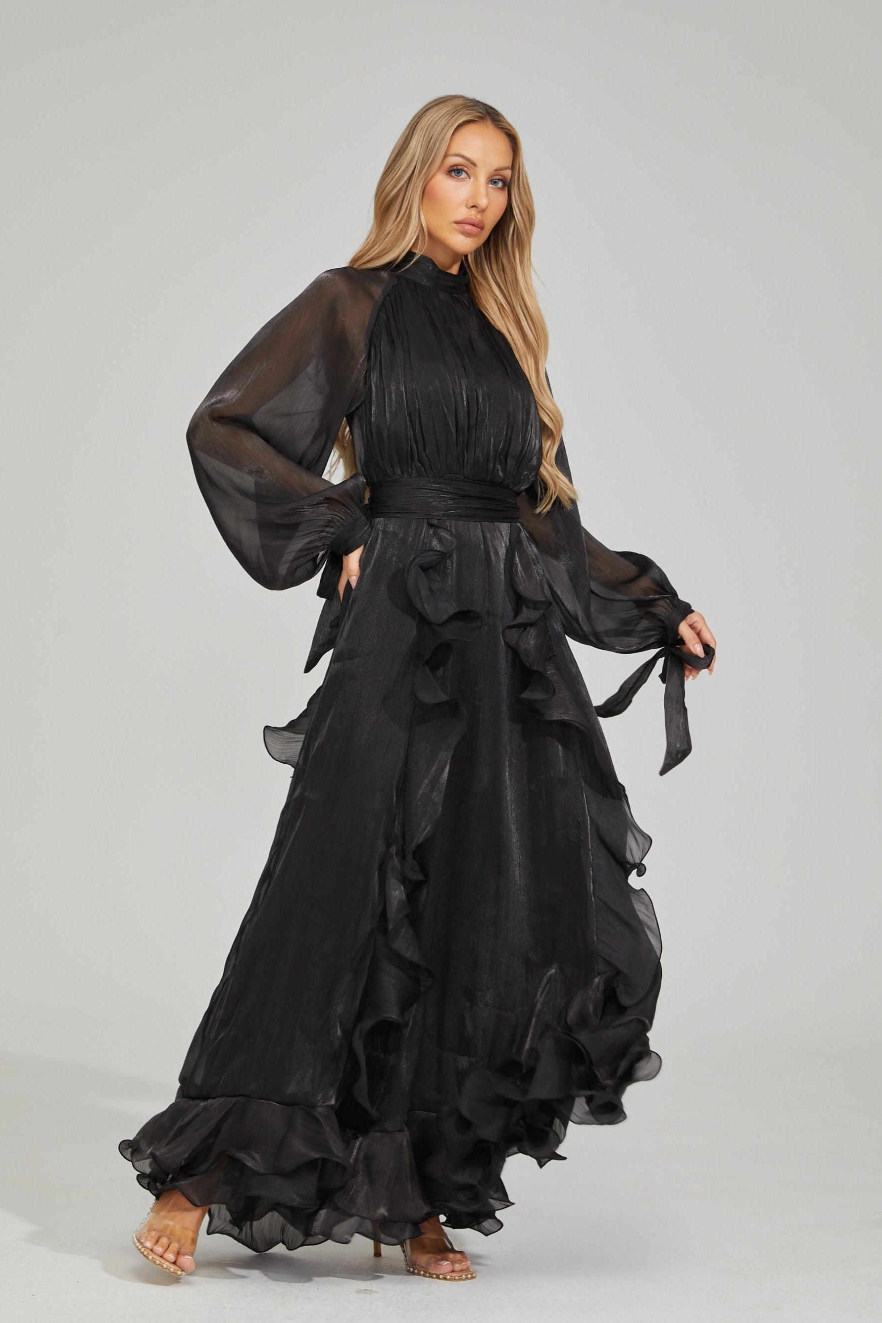 Zinovia Noir Ruffle Maxi Dress