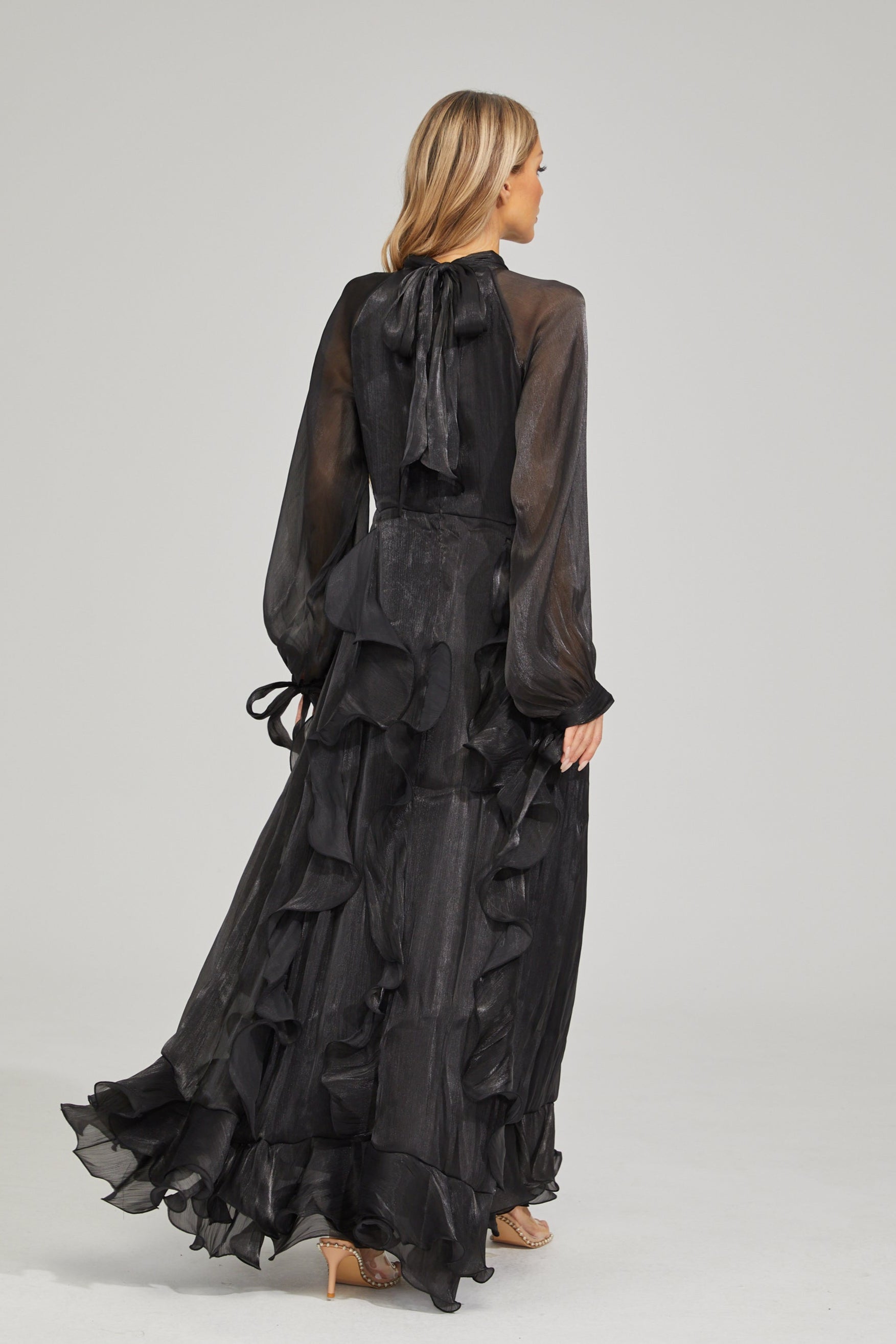Zinovia Noir Ruffle Maxi Dress