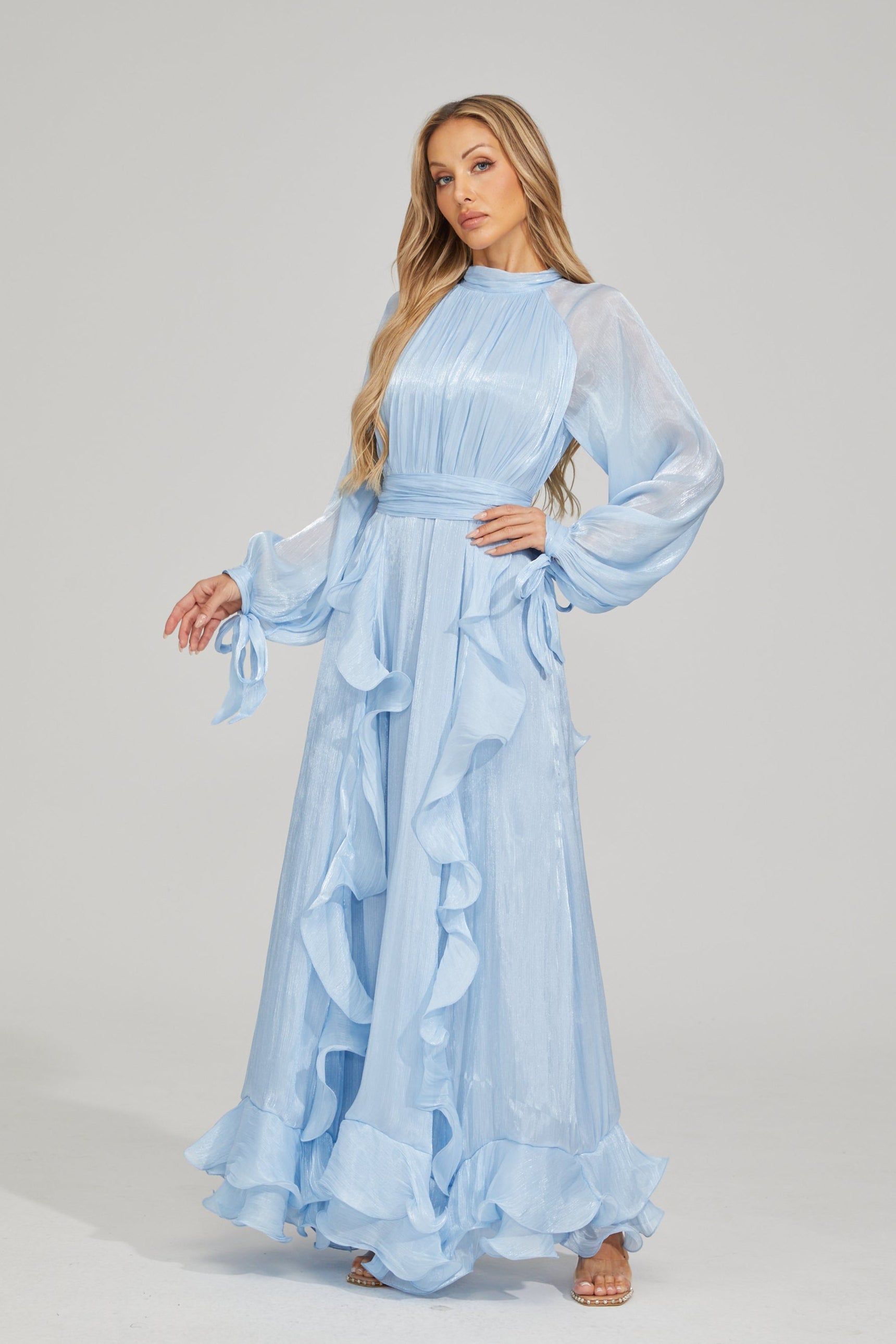 Zinovia Blue Noir Ruffle Maxi Dress