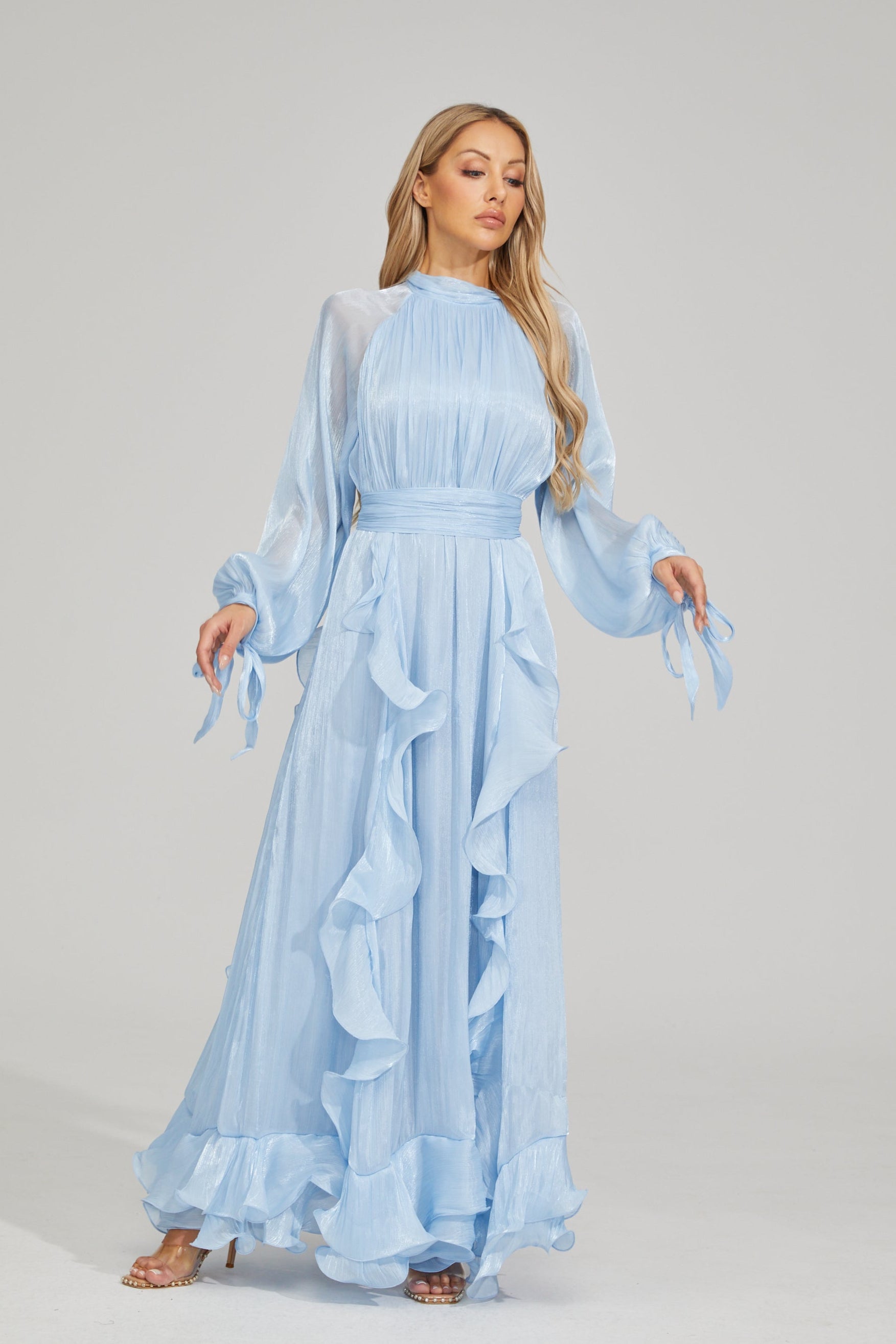 Zinovia Blue Noir Ruffle Maxi Dress