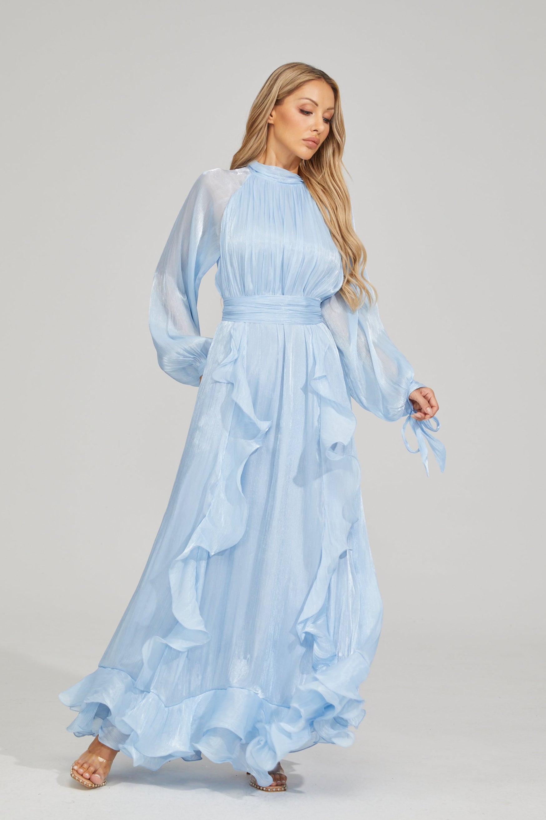 Zinovia Blue Noir Ruffle Maxi Dress