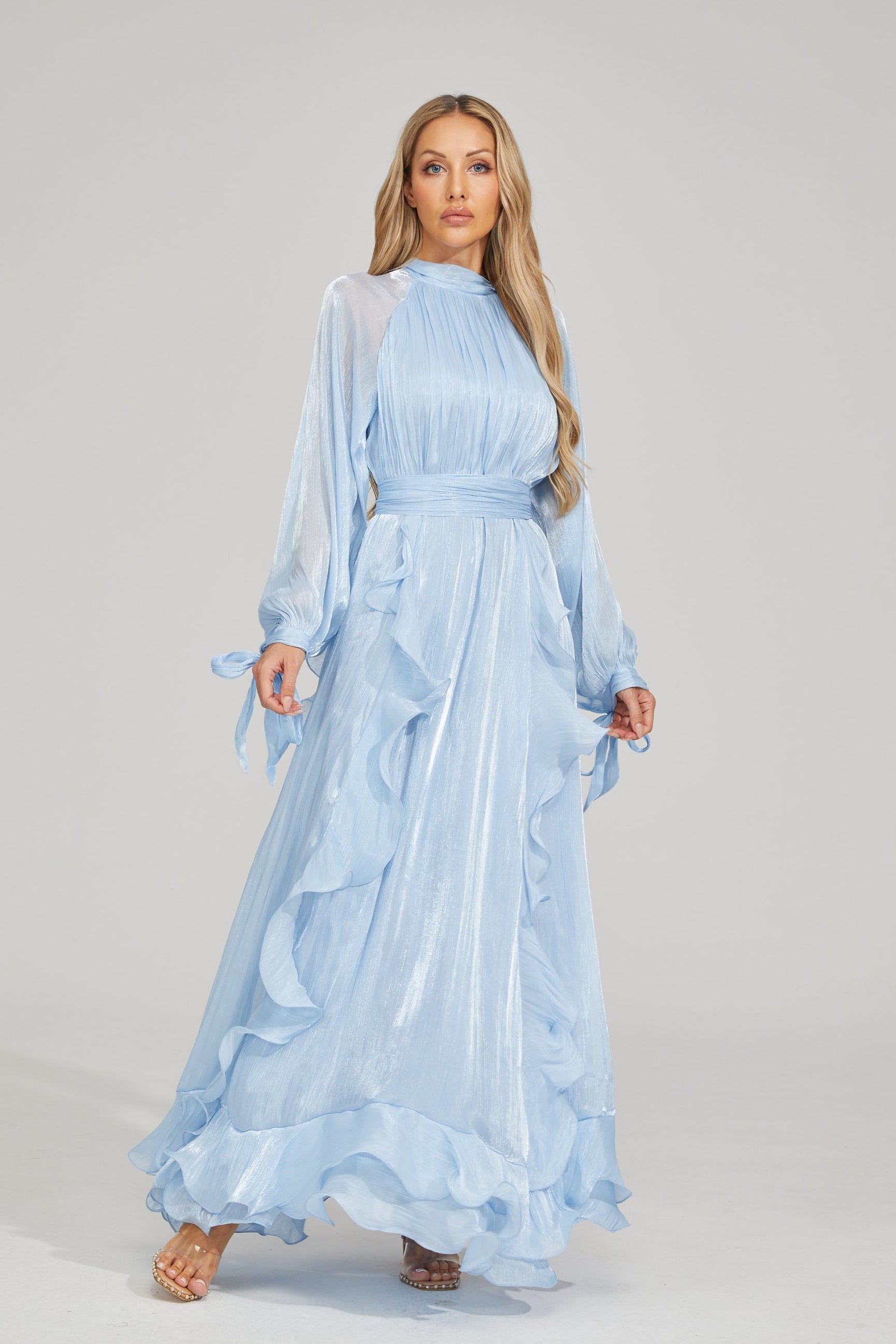 Zinovia Blue Noir Ruffle Maxi Dress