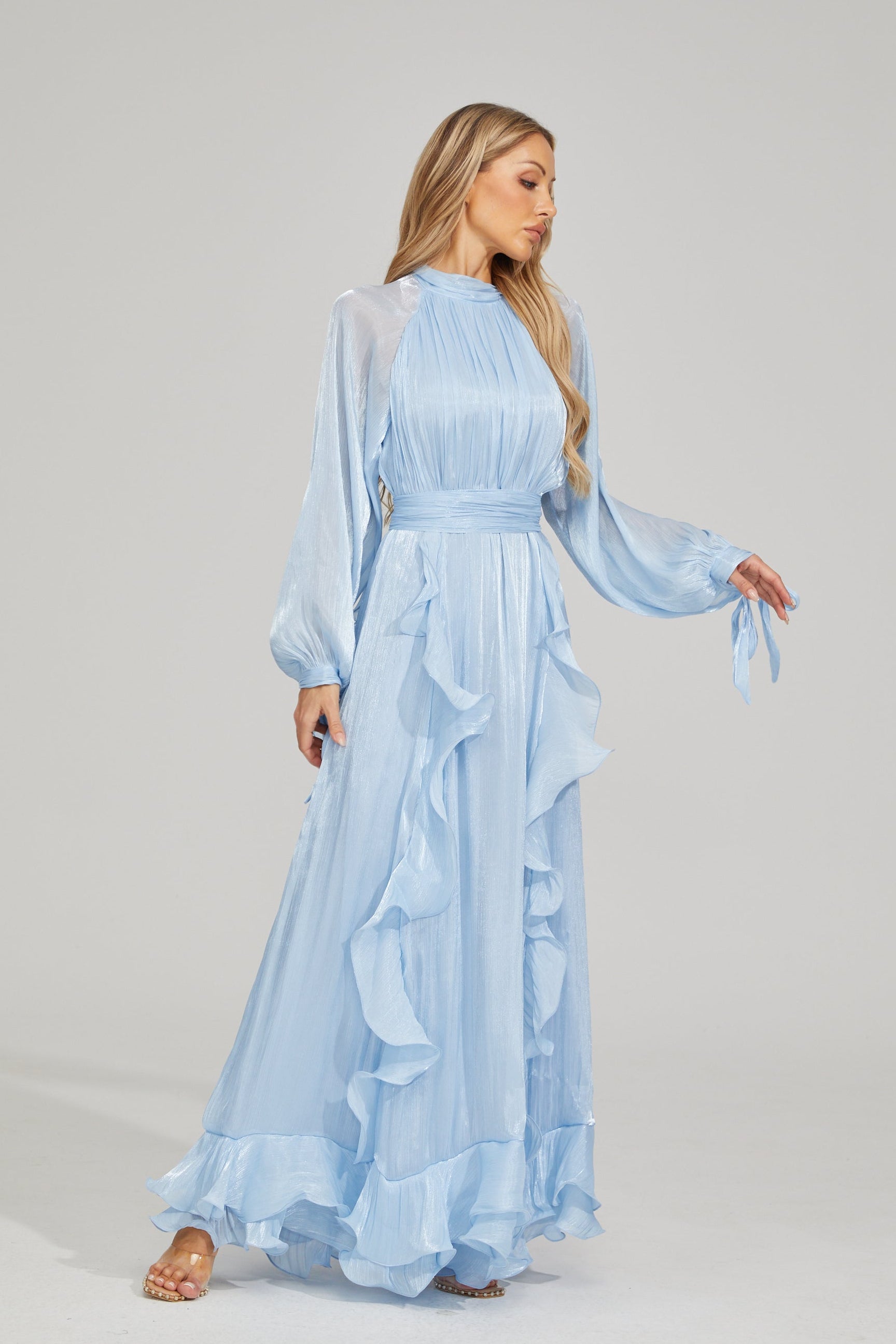 Zinovia Blue Noir Ruffle Maxi Dress