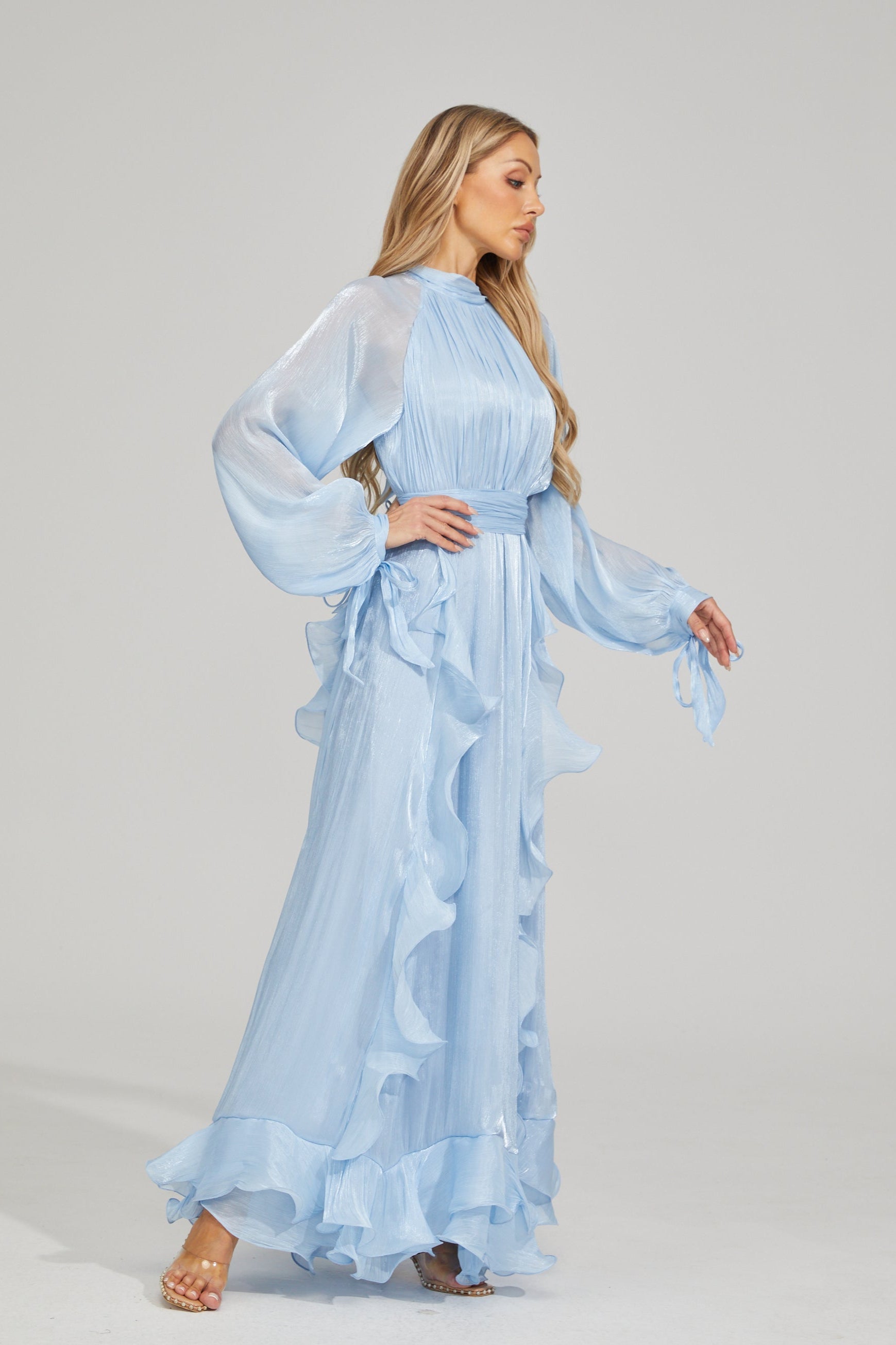 Zinovia Blue Noir Ruffle Maxi Dress