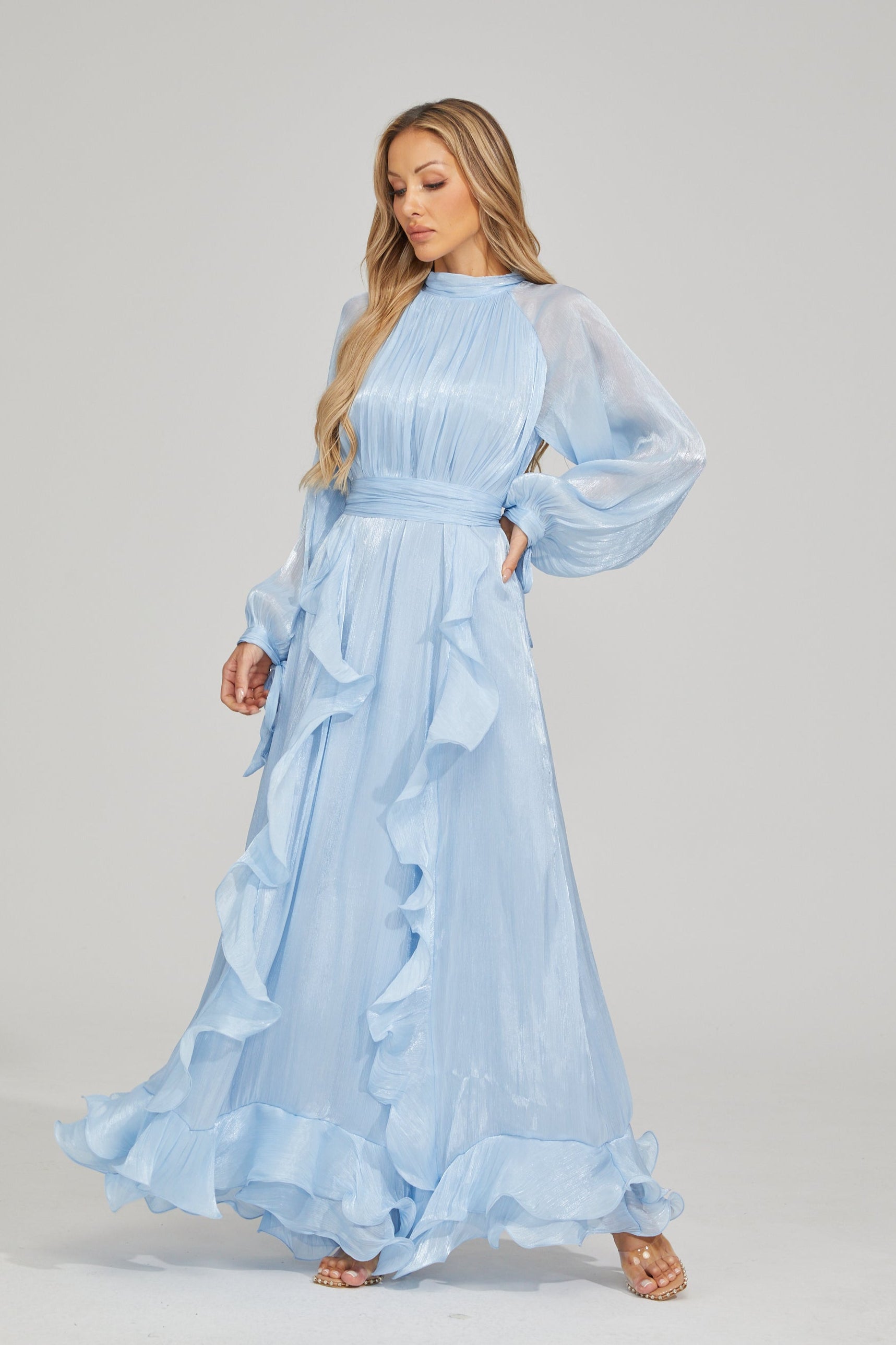 Zinovia Blue Noir Ruffle Maxi Dress