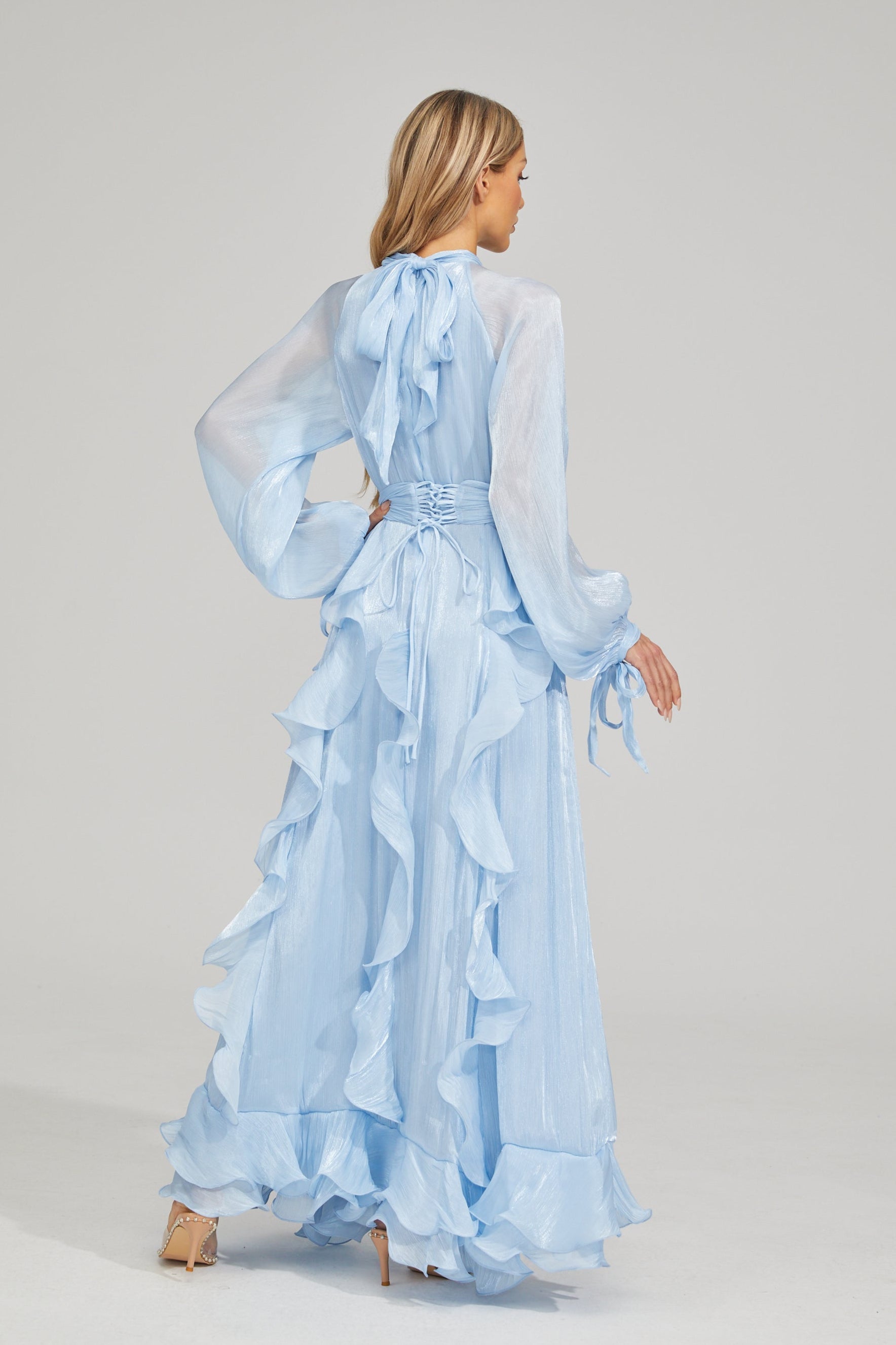 Zinovia Blue Noir Ruffle Maxi Dress