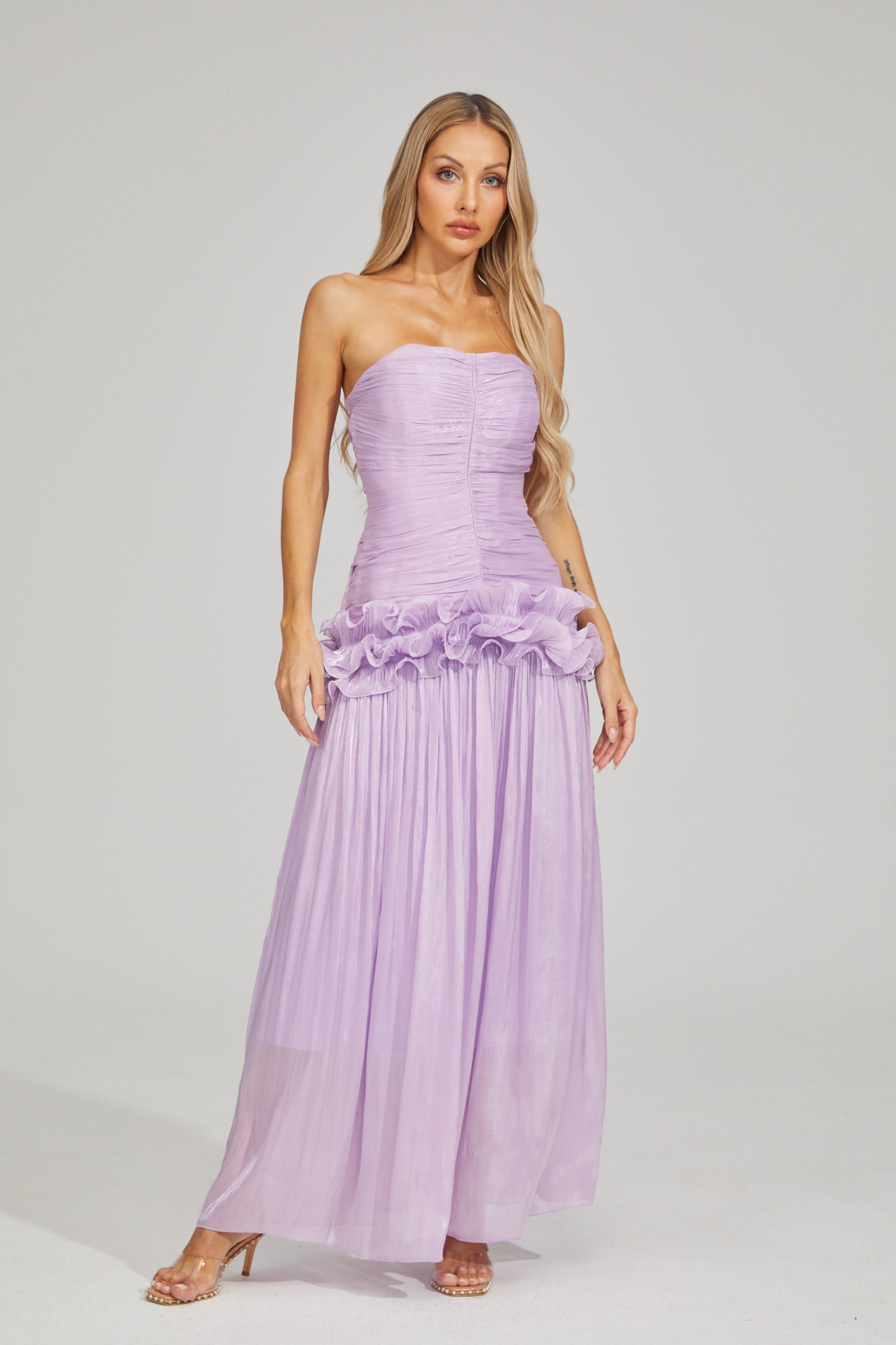 Tristane Purple Off Shoulder Ruffled Maxi Dress
