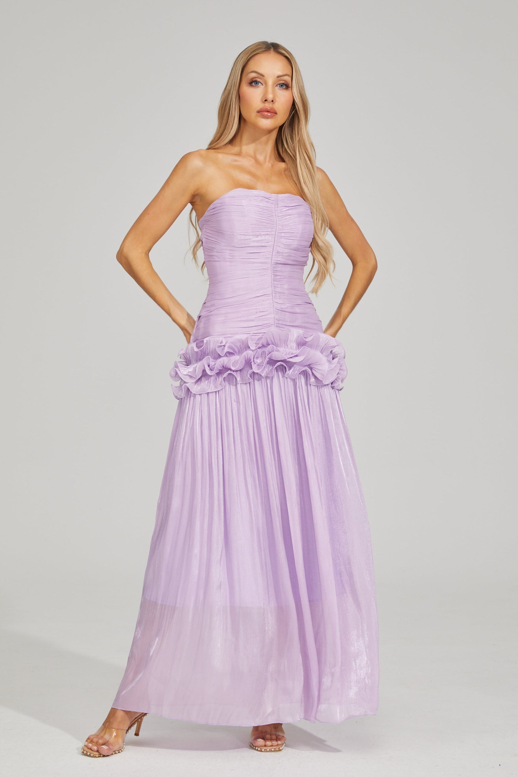 Tristane Purple Off Shoulder Ruffled Maxi Dress