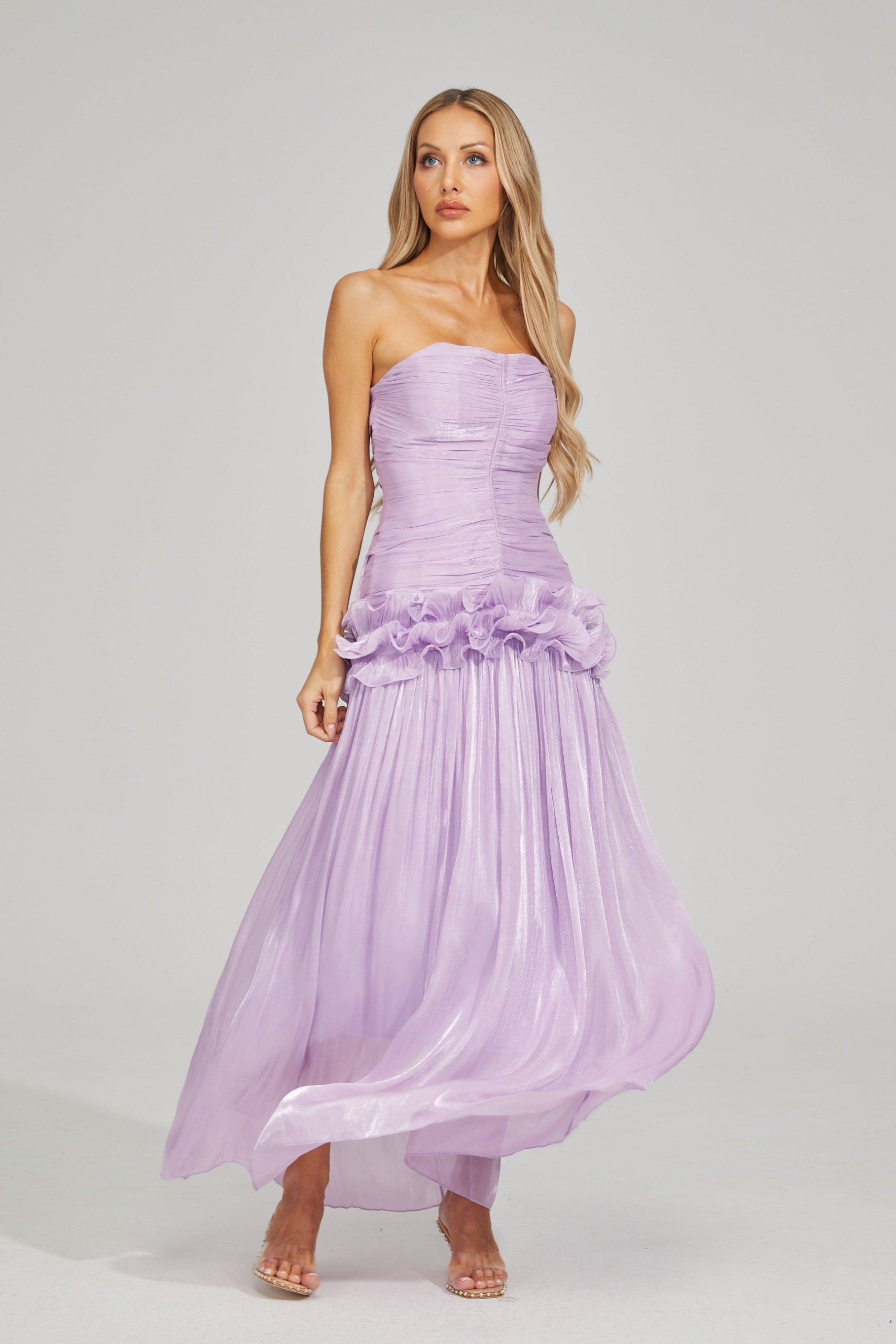 Tristane Purple Off Shoulder Ruffled Maxi Dress