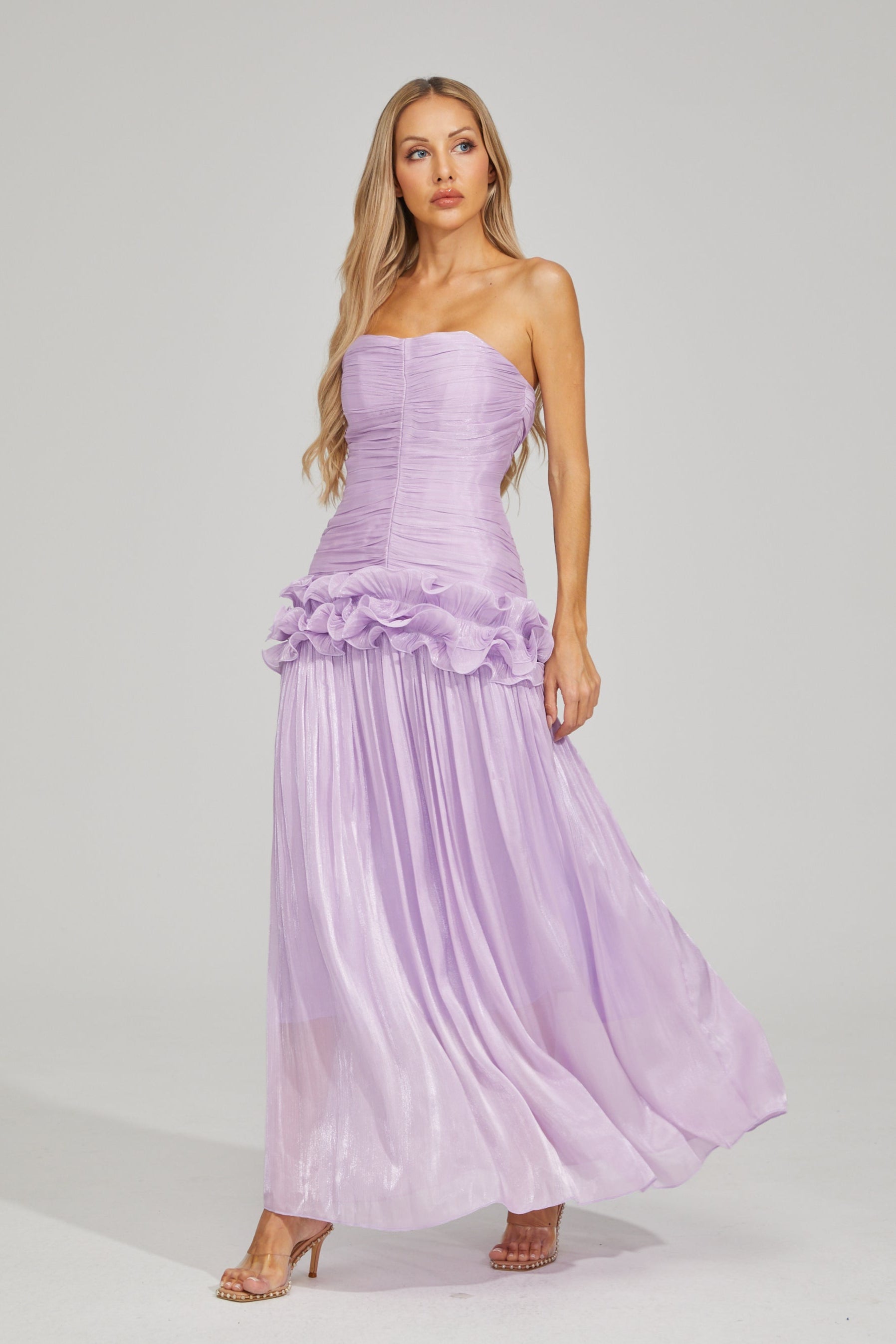 Tristane Purple Off Shoulder Ruffled Maxi Dress
