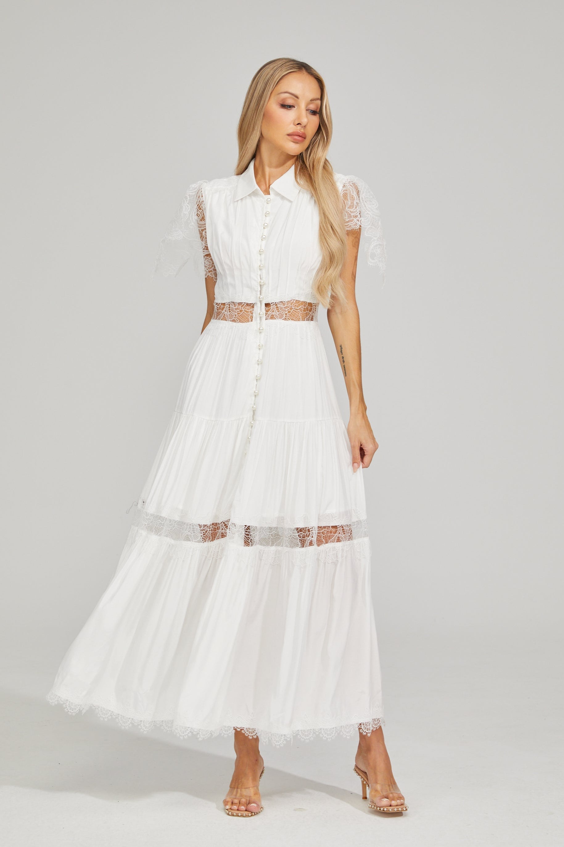 Tifaine Lace Whisper Tiered Maxi Dress