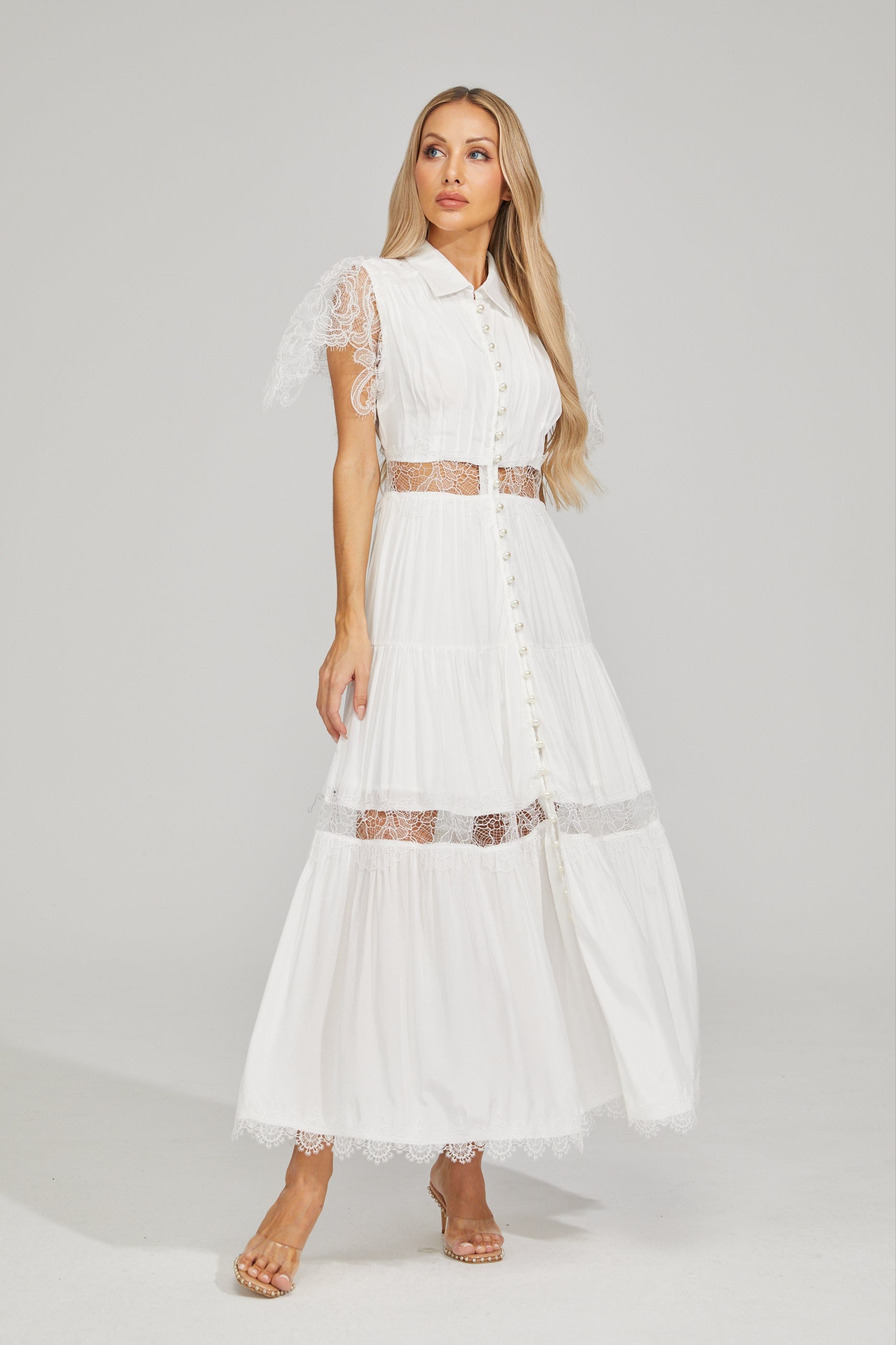 Tifaine Lace Whisper Tiered Maxi Dress