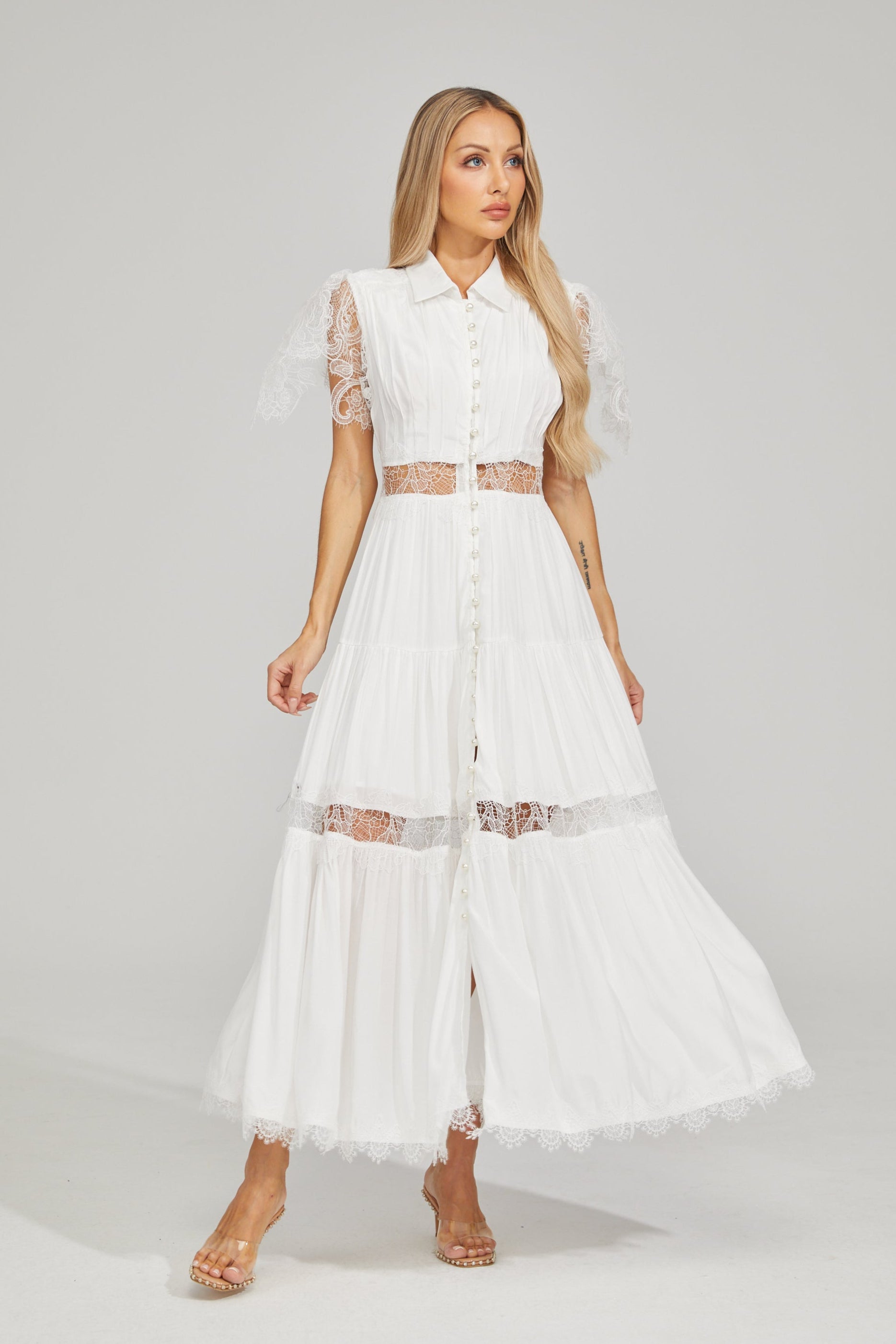 Tifaine Lace Whisper Tiered Maxi Dress