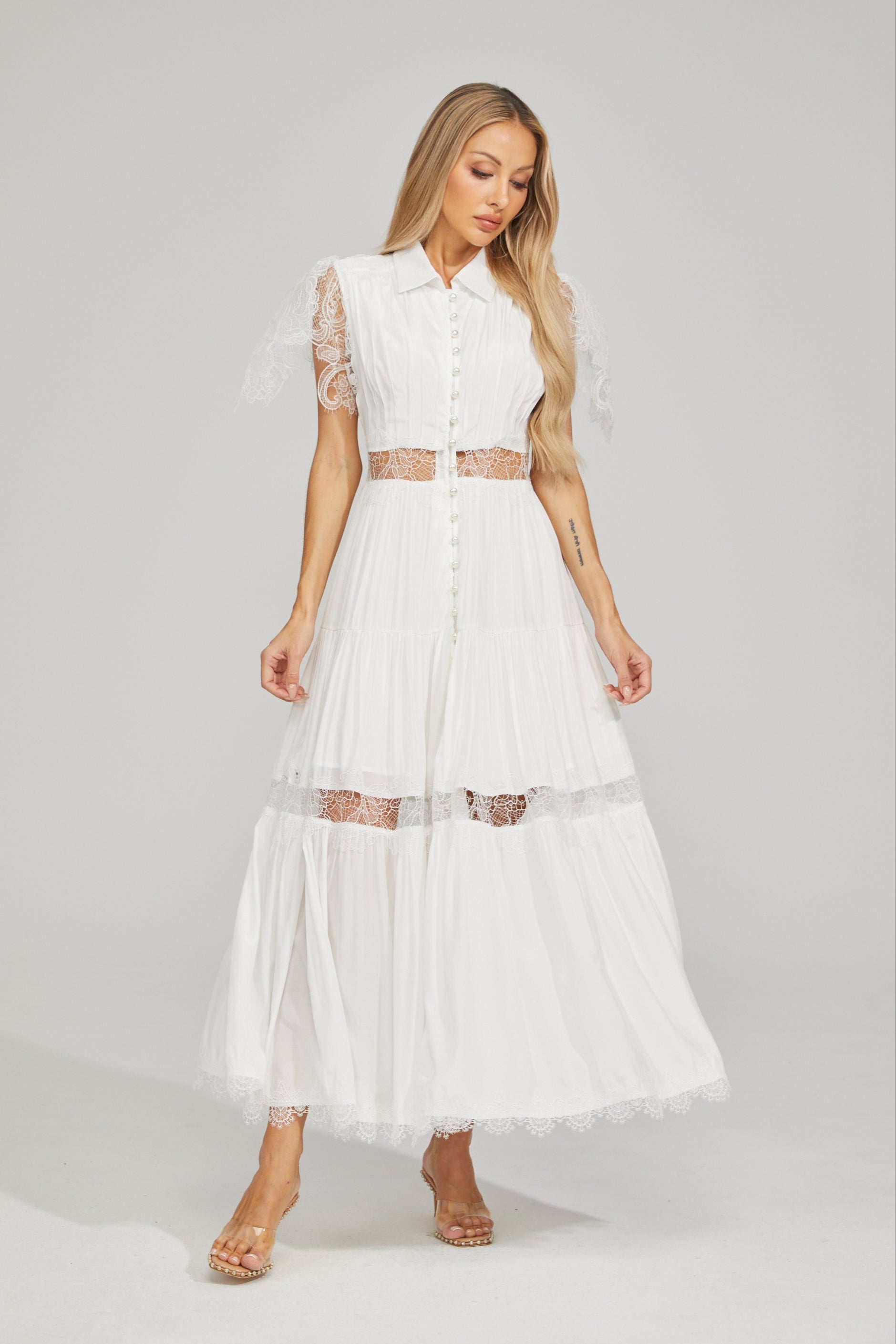 Tifaine Lace Whisper Tiered Maxi Dress