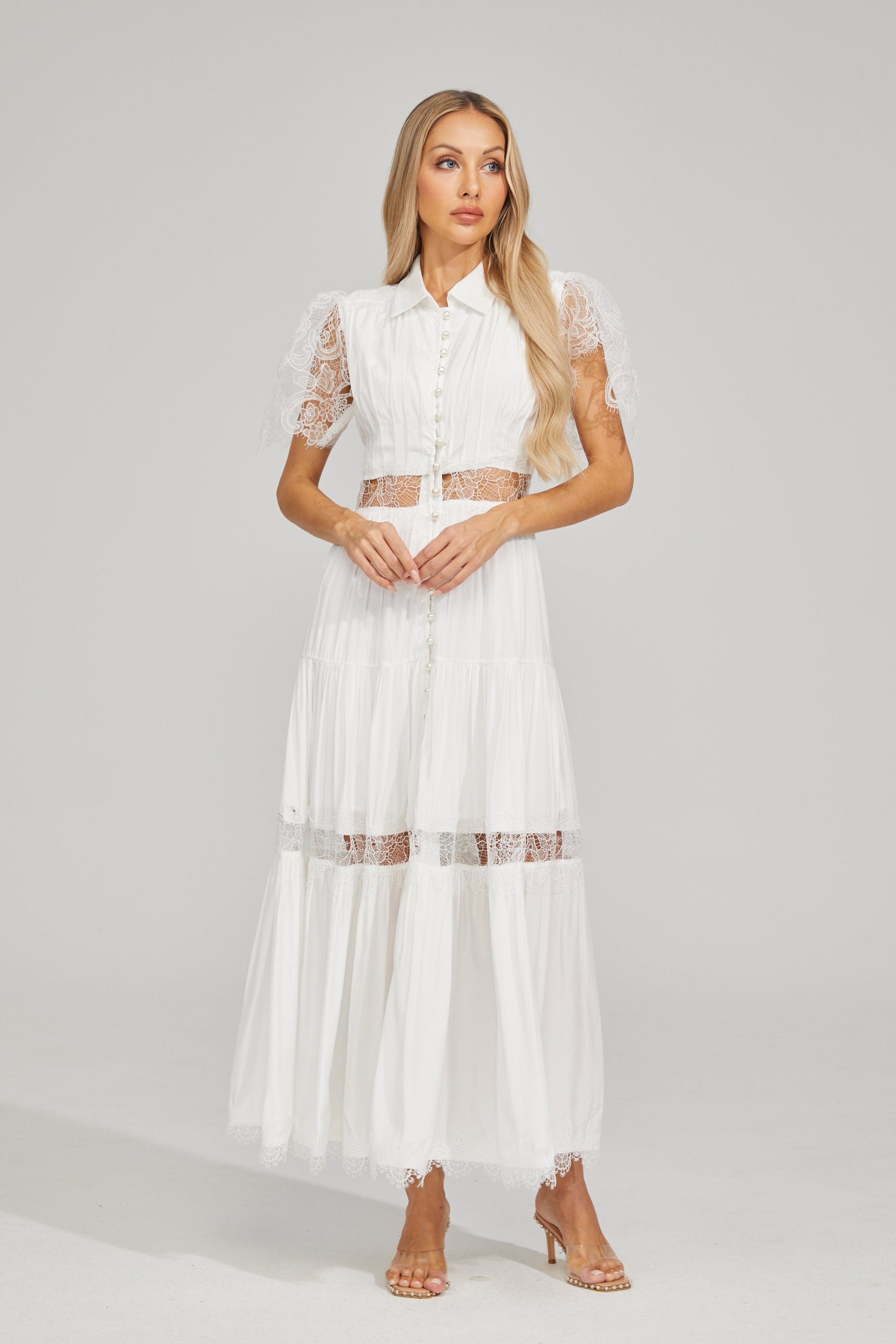 Tifaine Lace Whisper Tiered Maxi Dress
