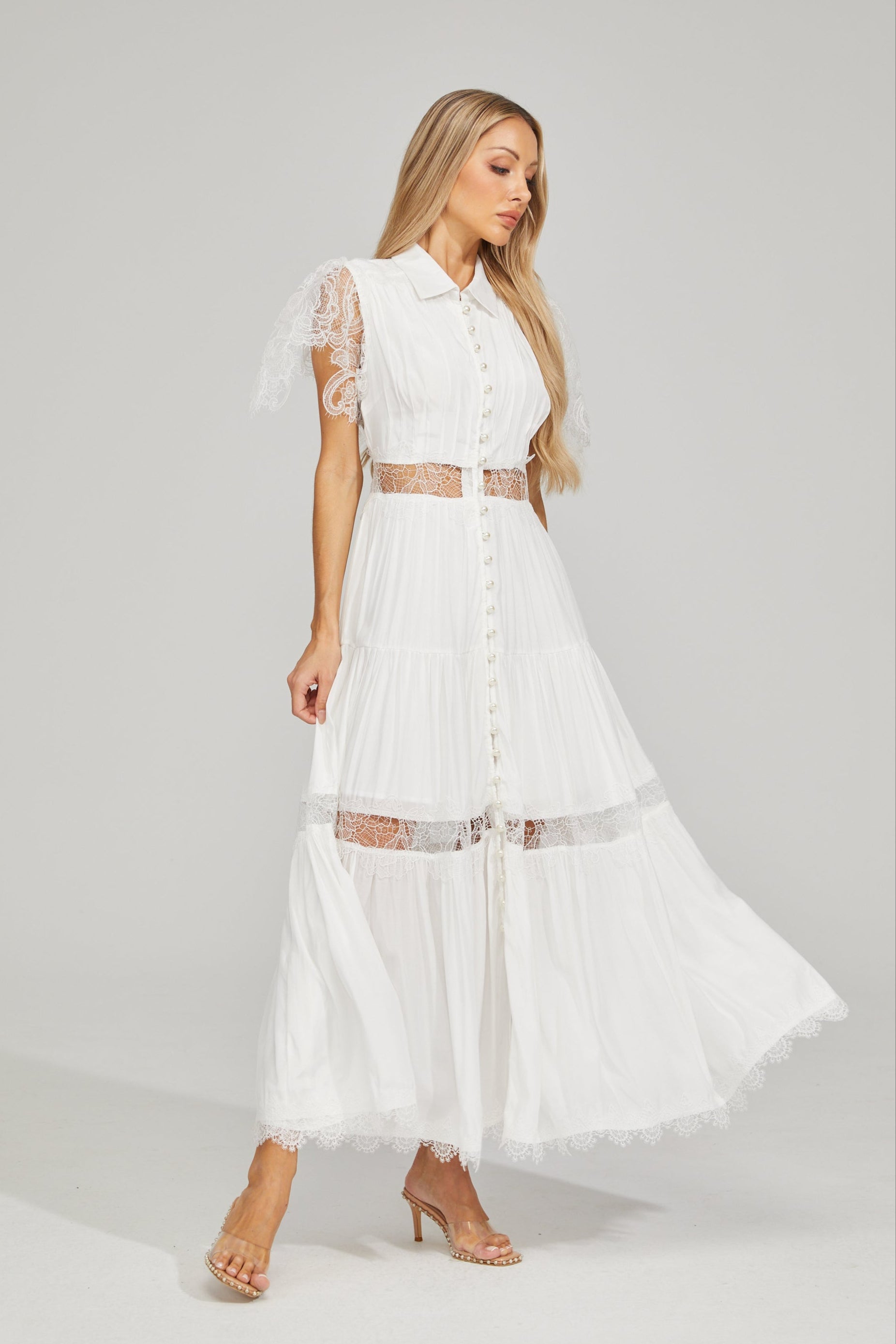 Tifaine Lace Whisper Tiered Maxi Dress
