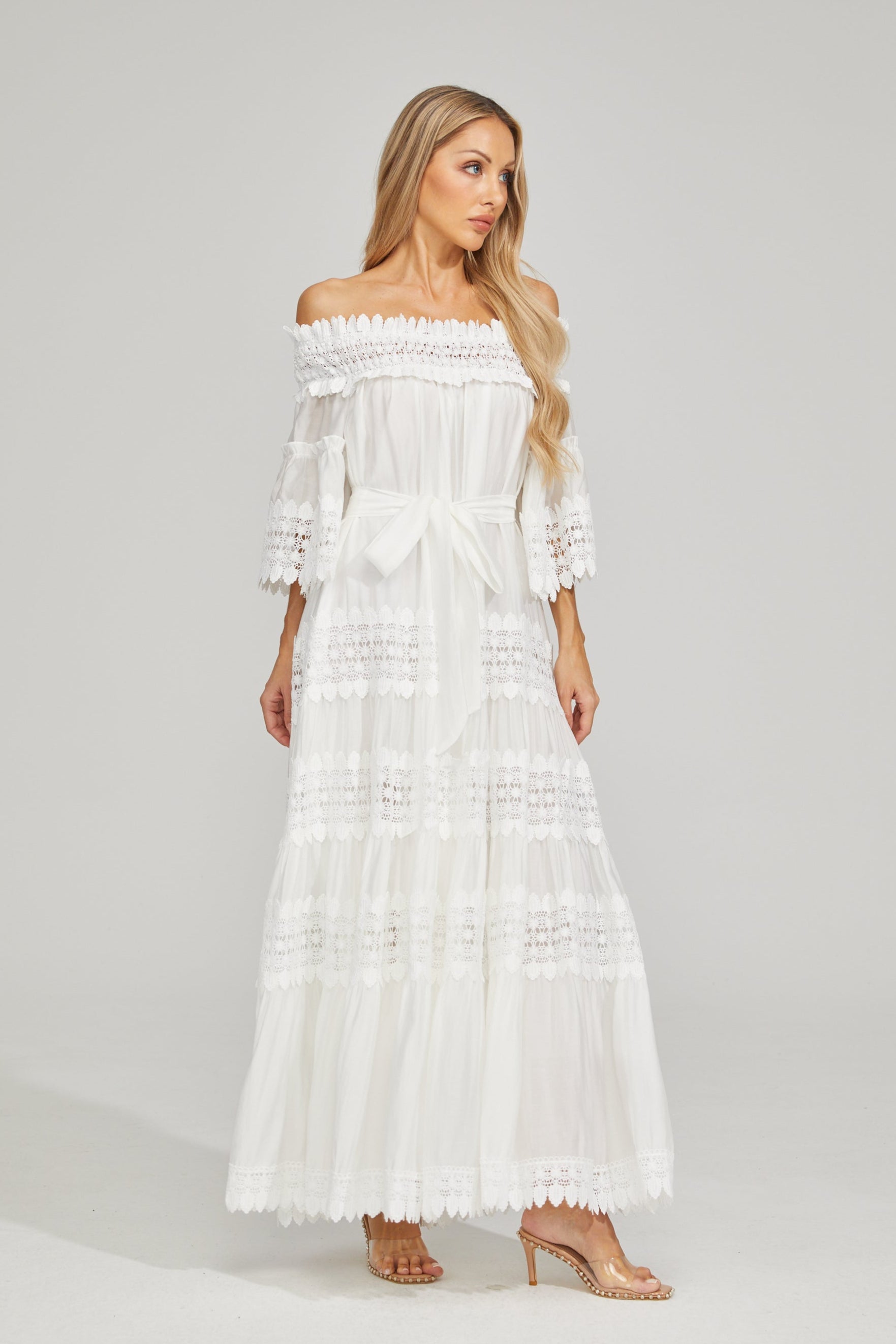 Rainaude Off-Shoulder Lace Maxi Dress