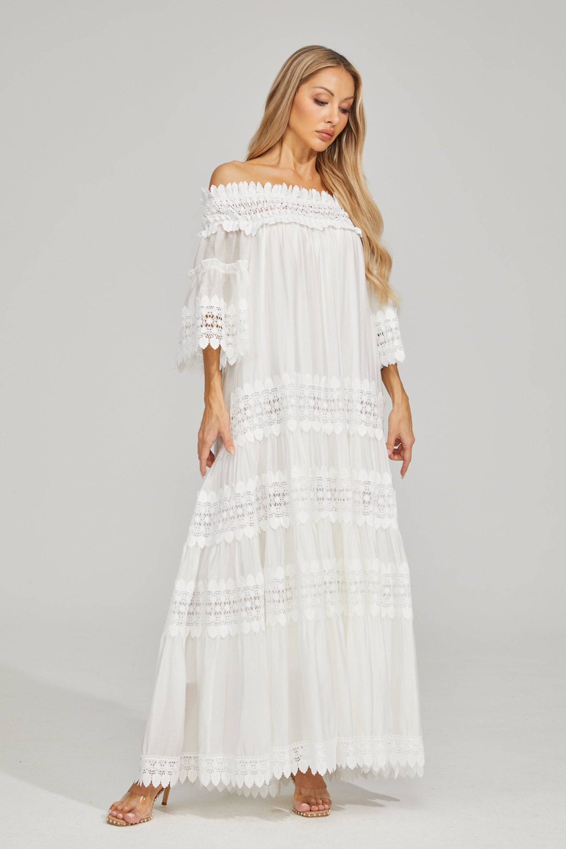 Rainaude Off-Shoulder Lace Maxi Dress