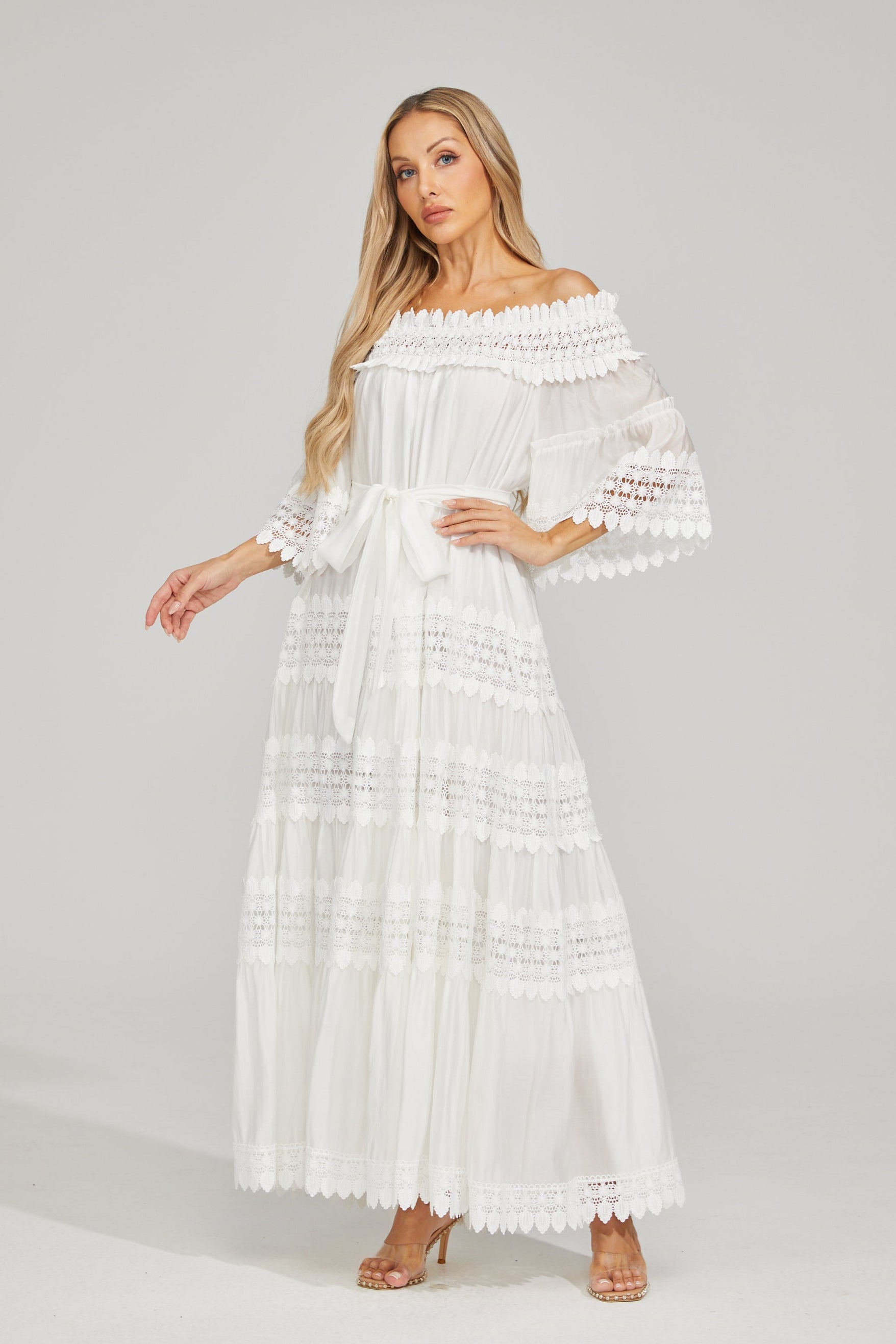 Rainaude Off-Shoulder Lace Maxi Dress