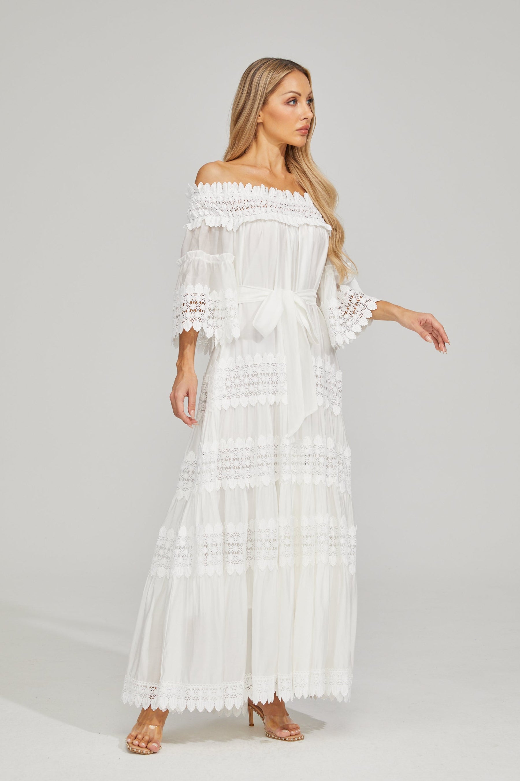 Rainaude Off-Shoulder Lace Maxi Dress