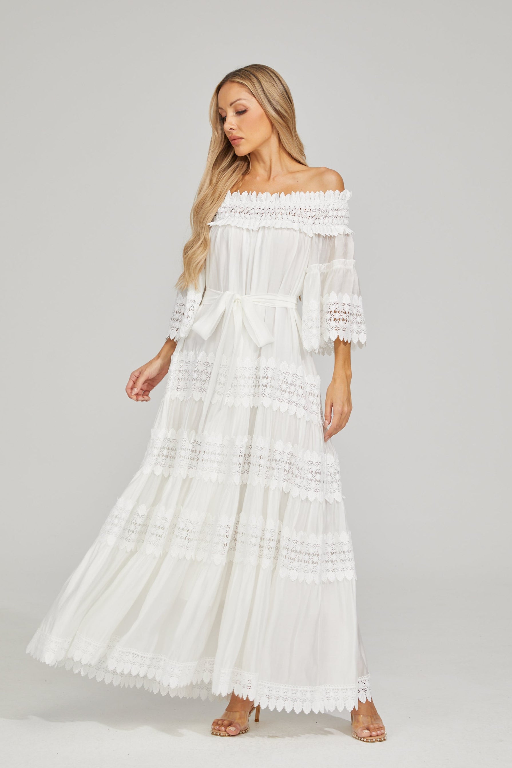Rainaude Off-Shoulder Lace Maxi Dress