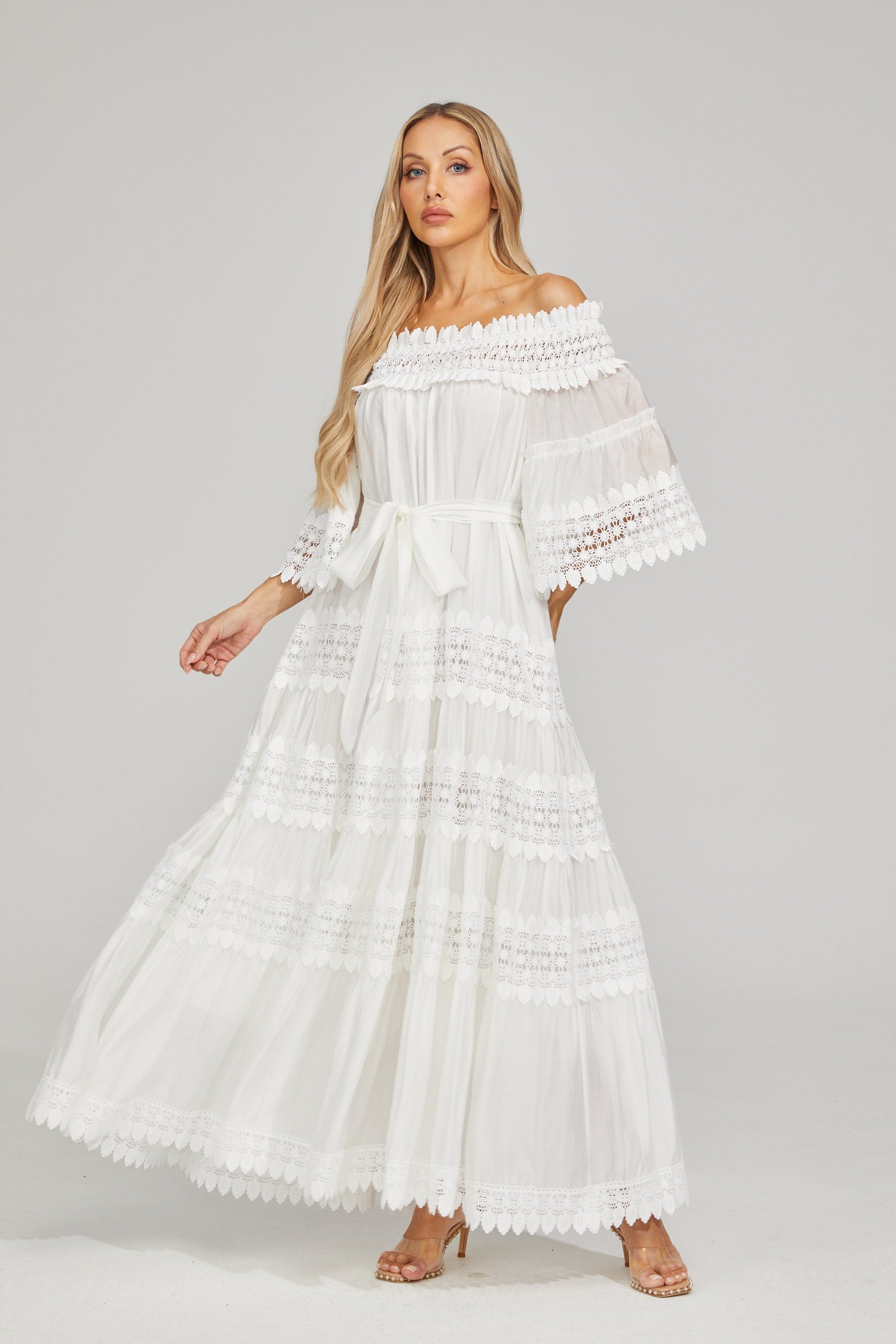 Rainaude Off-Shoulder Lace Maxi Dress