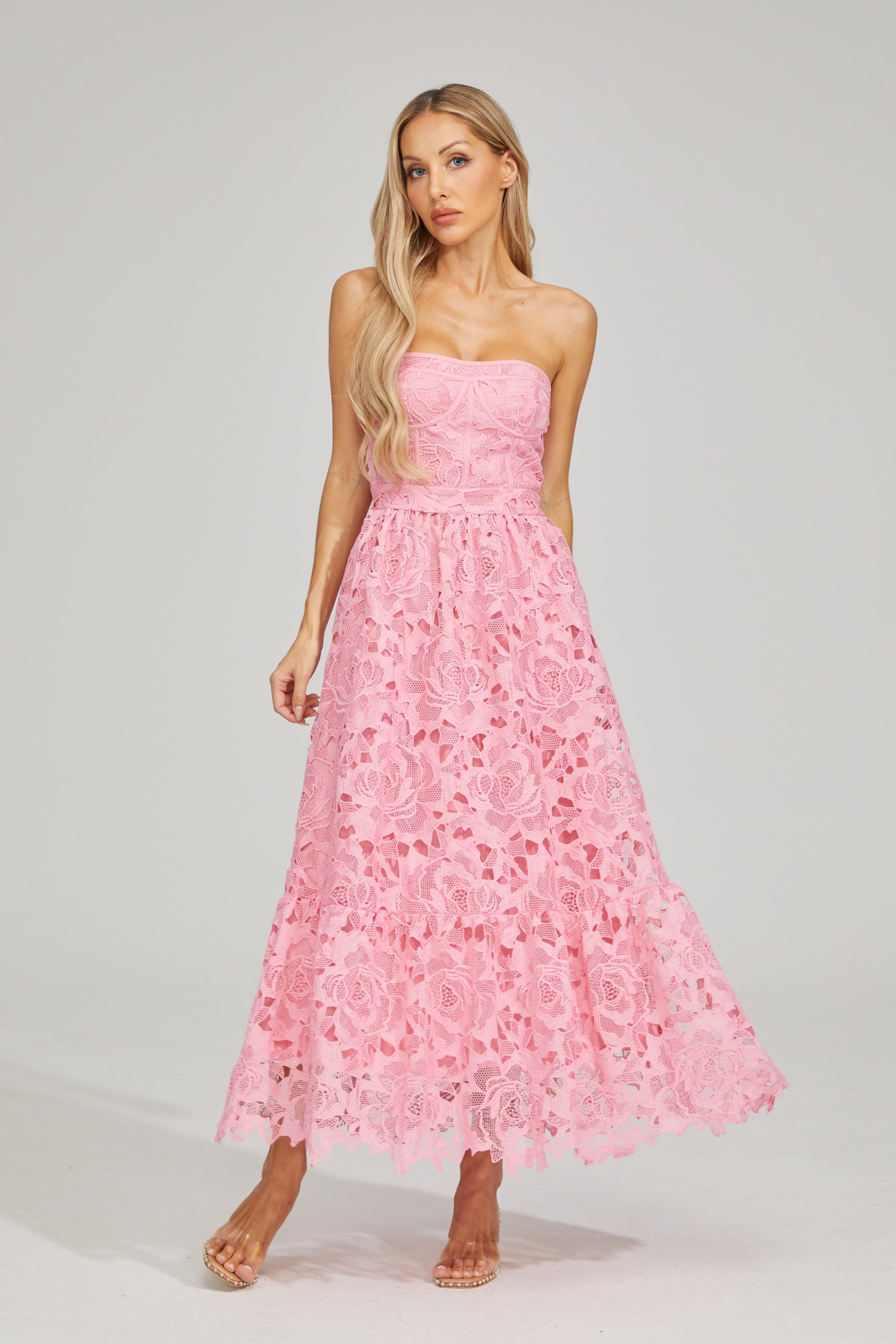 Selene Rosalie Lace Strapless Midi Dress