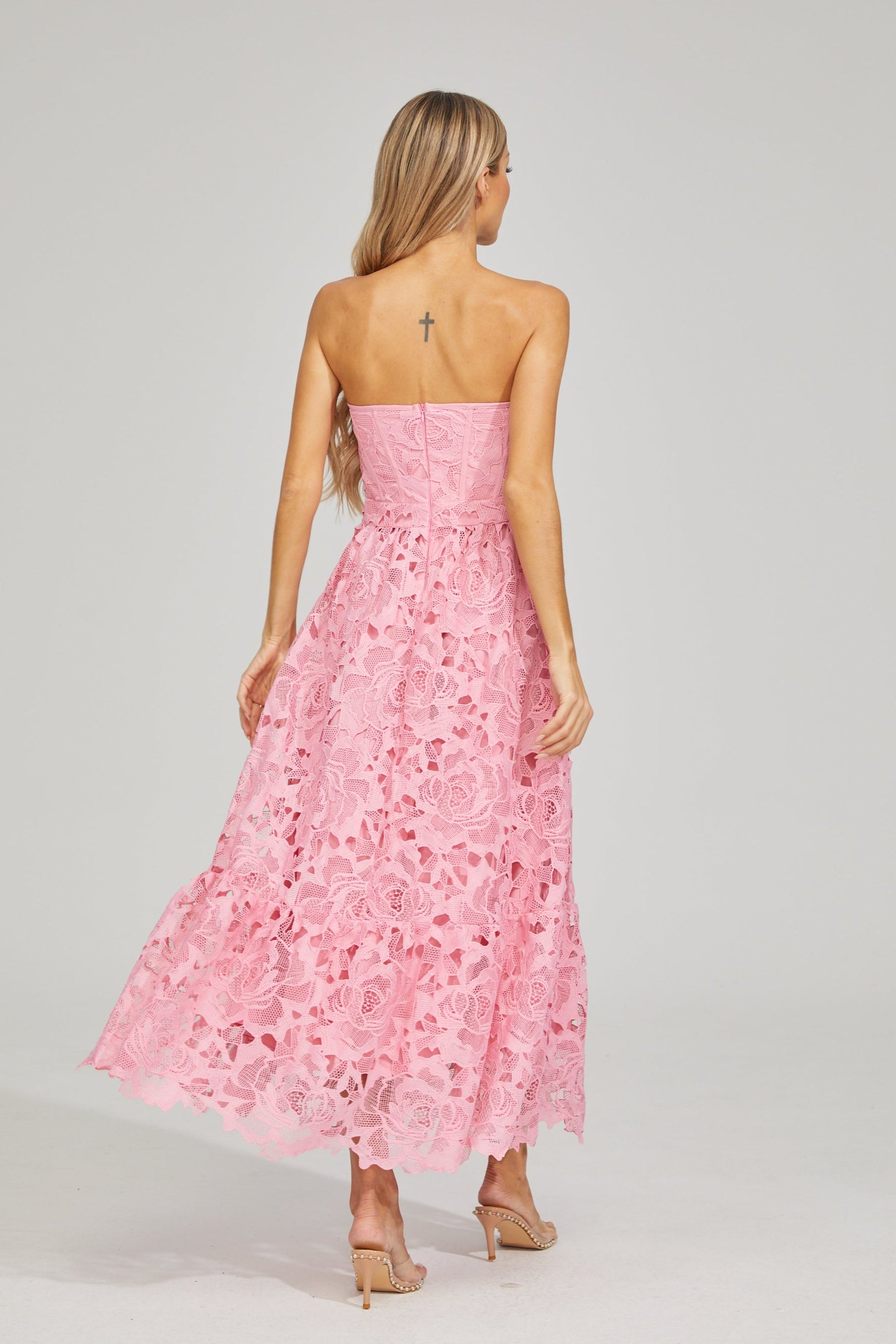 Selene Rosalie Lace Strapless Midi Dress