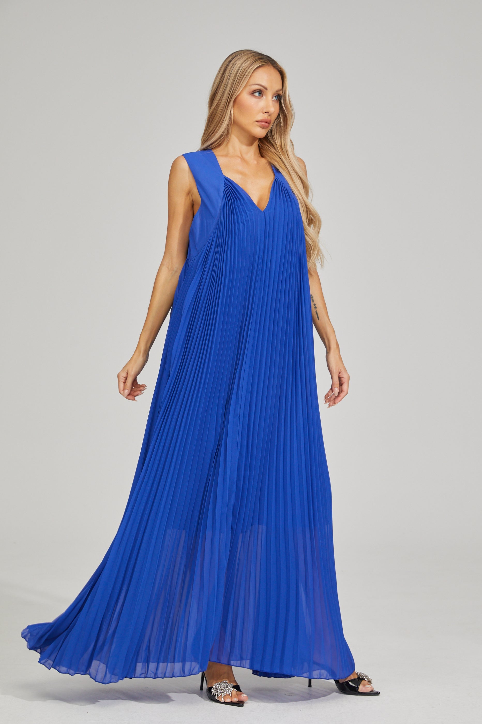Sotiria Azure Pleated Maxi Dress