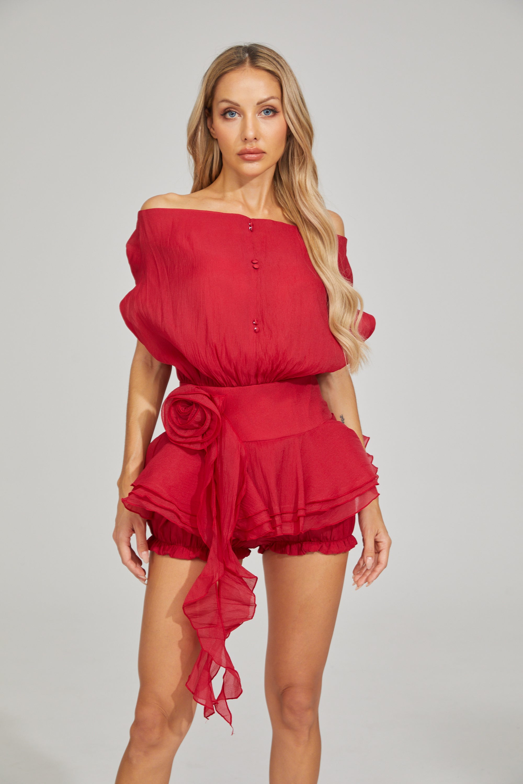 Nolwenn Red Dream Ruffle Mini Dress