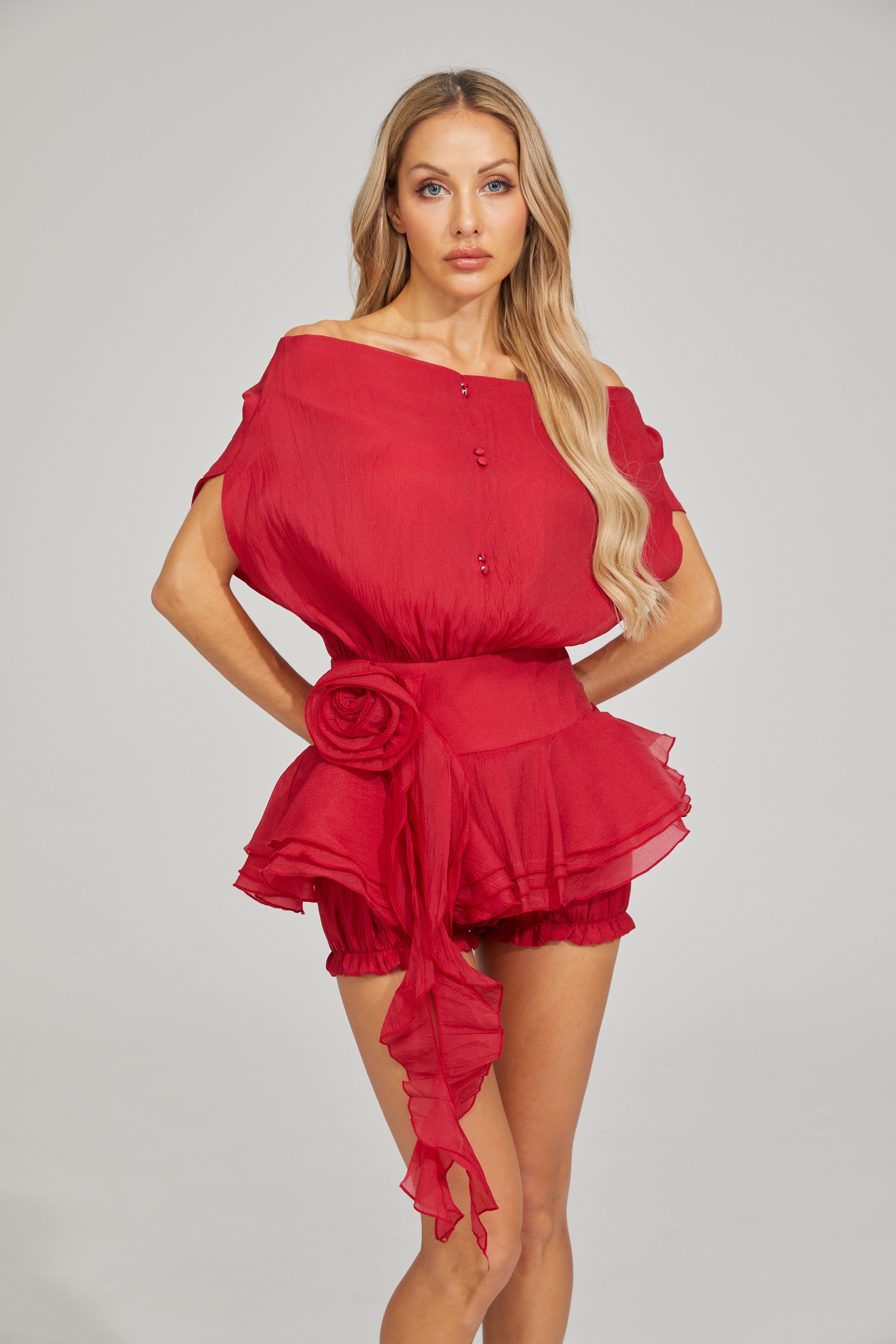 Nolwenn Red Dream Ruffle Mini Dress