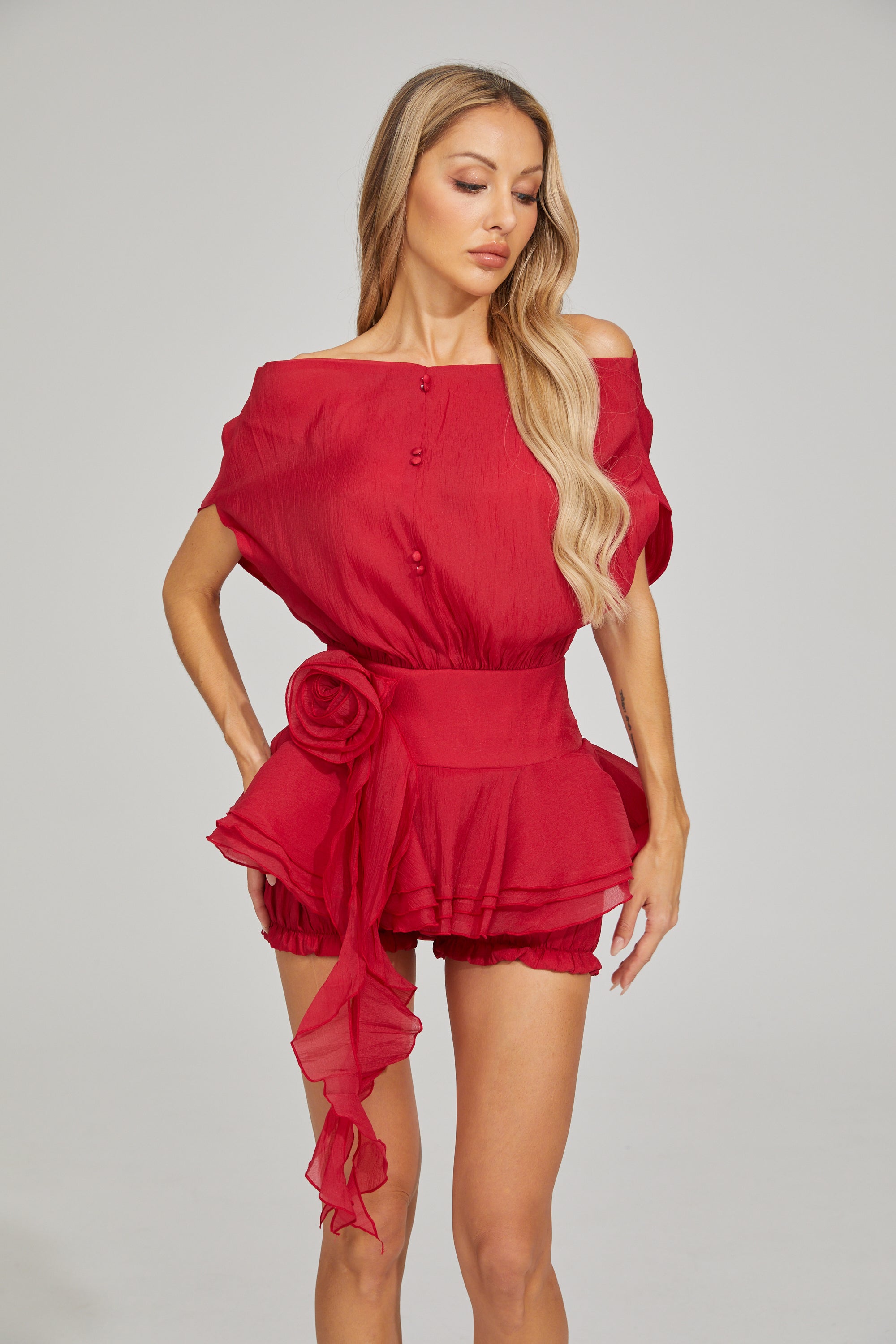 Nolwenn Red Dream Ruffle Mini Dress