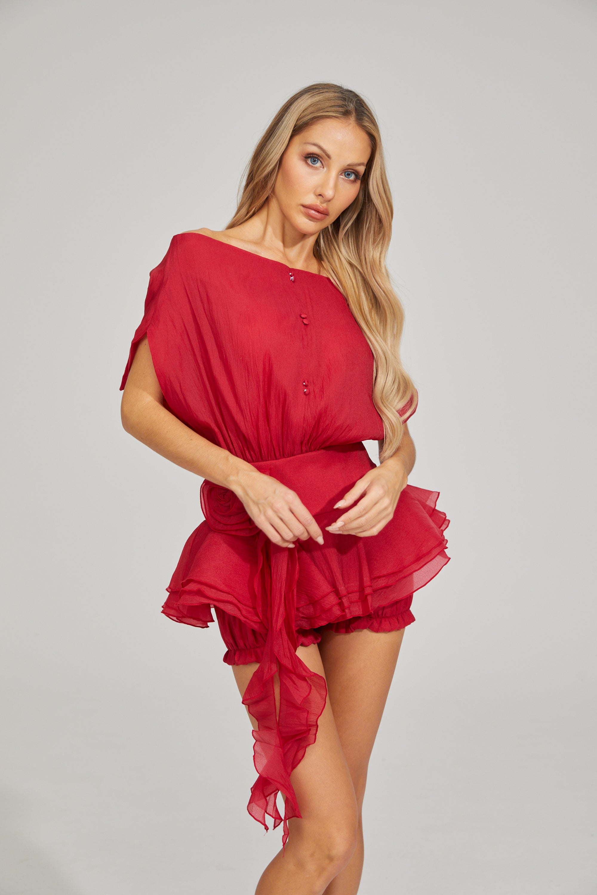 Nolwenn Red Dream Ruffle Mini Dress