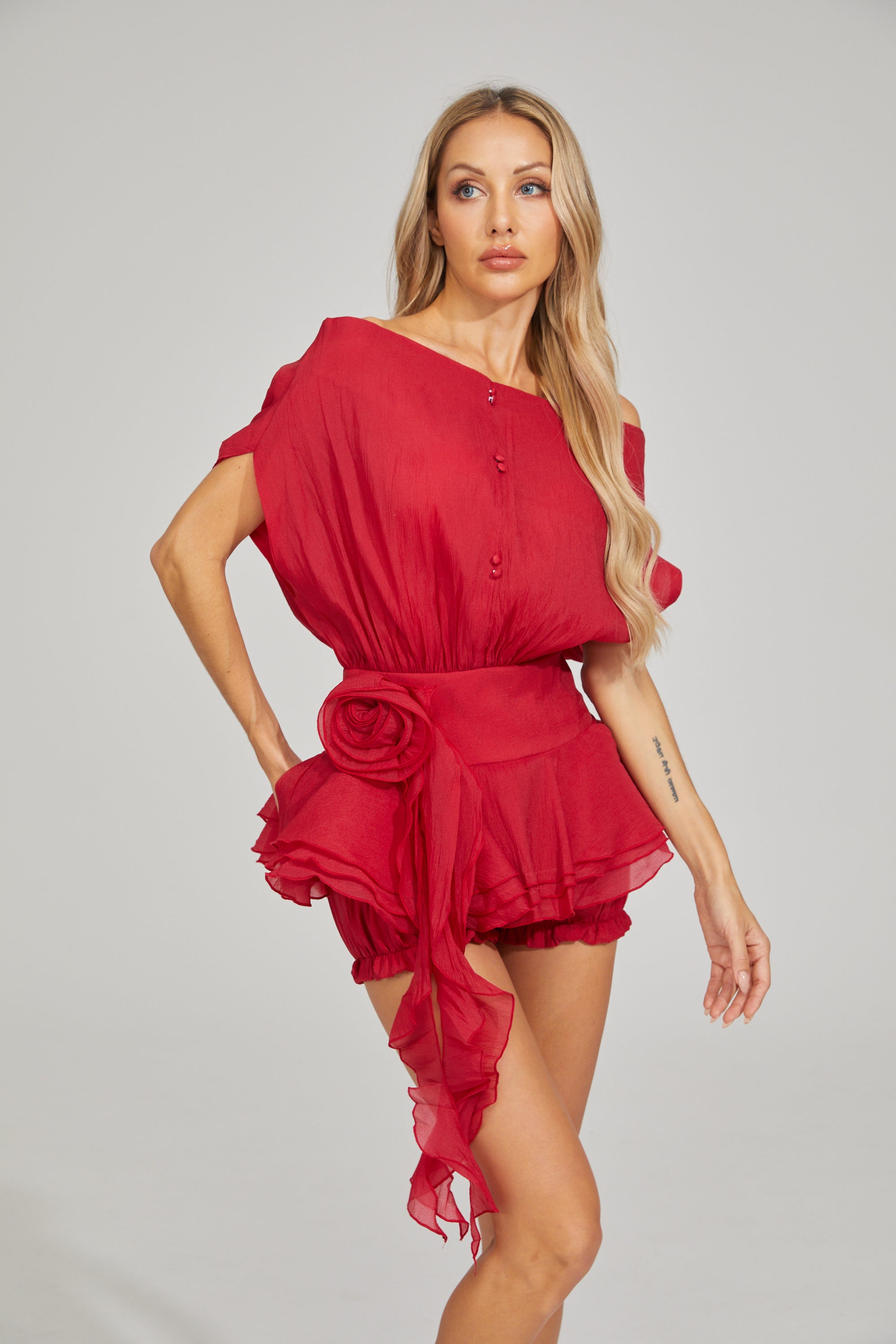 Nolwenn Red Dream Ruffle Mini Dress