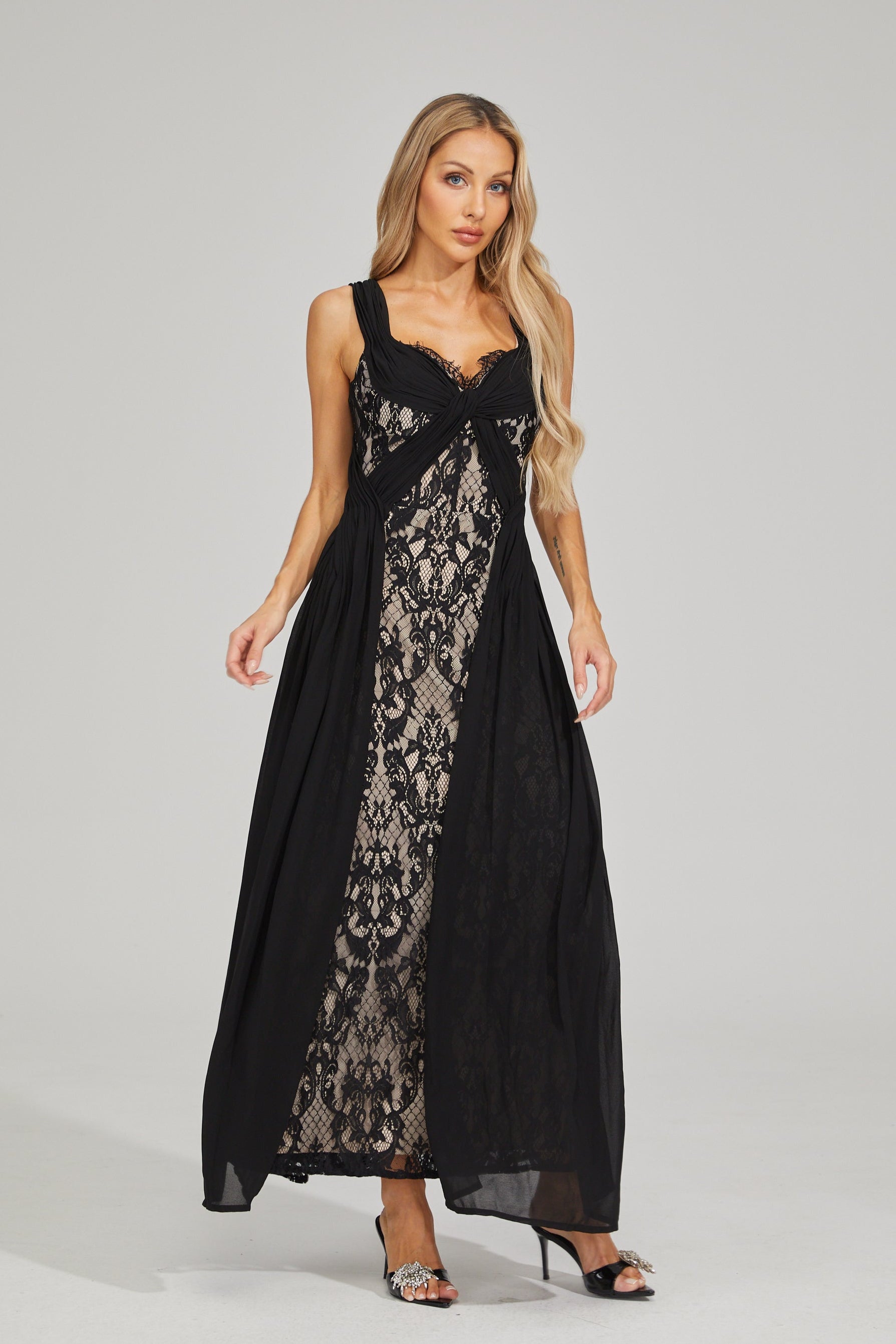 Eloura Black Lace Illusion Maxi Dress