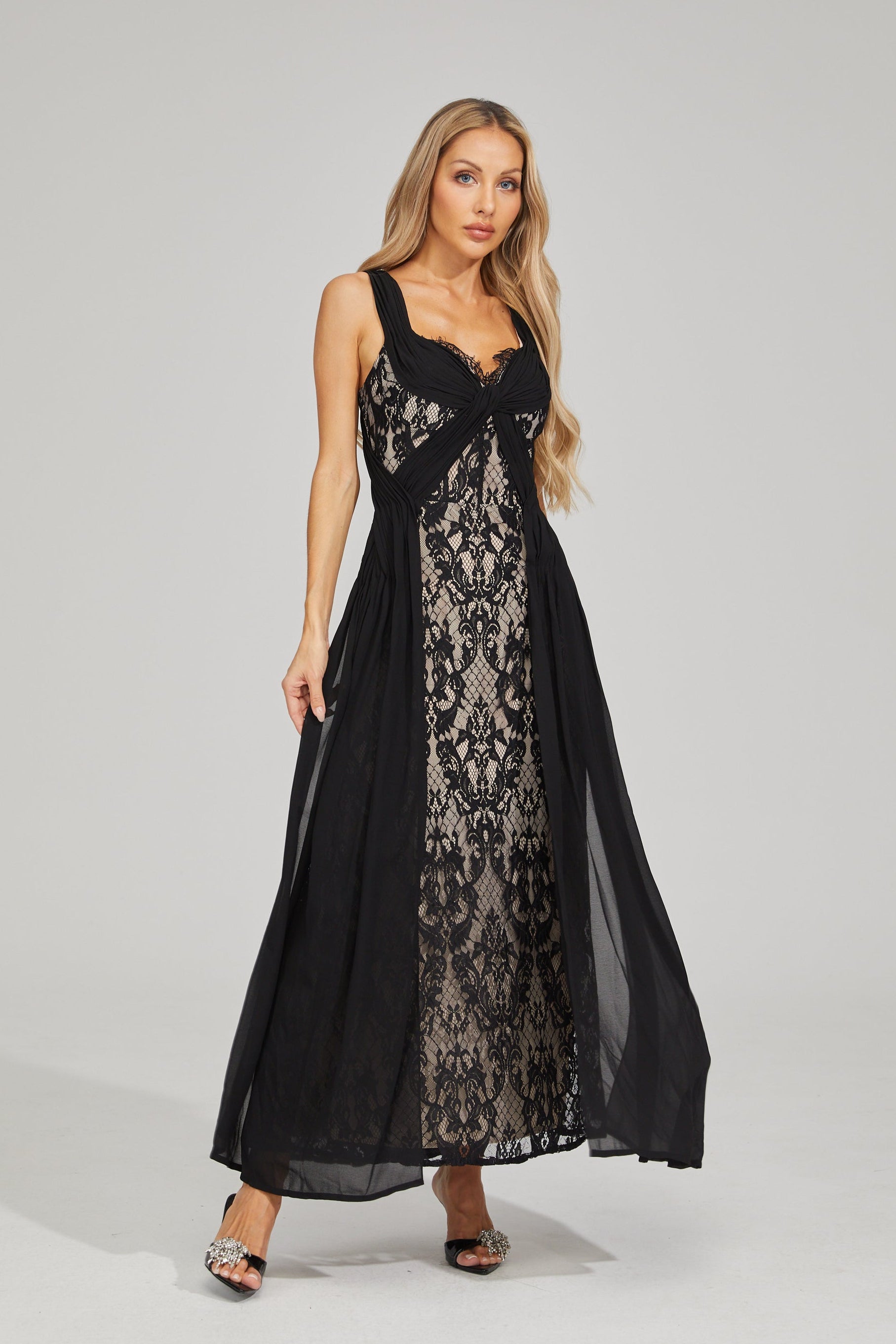 Eloura Black Lace Illusion Maxi Dress