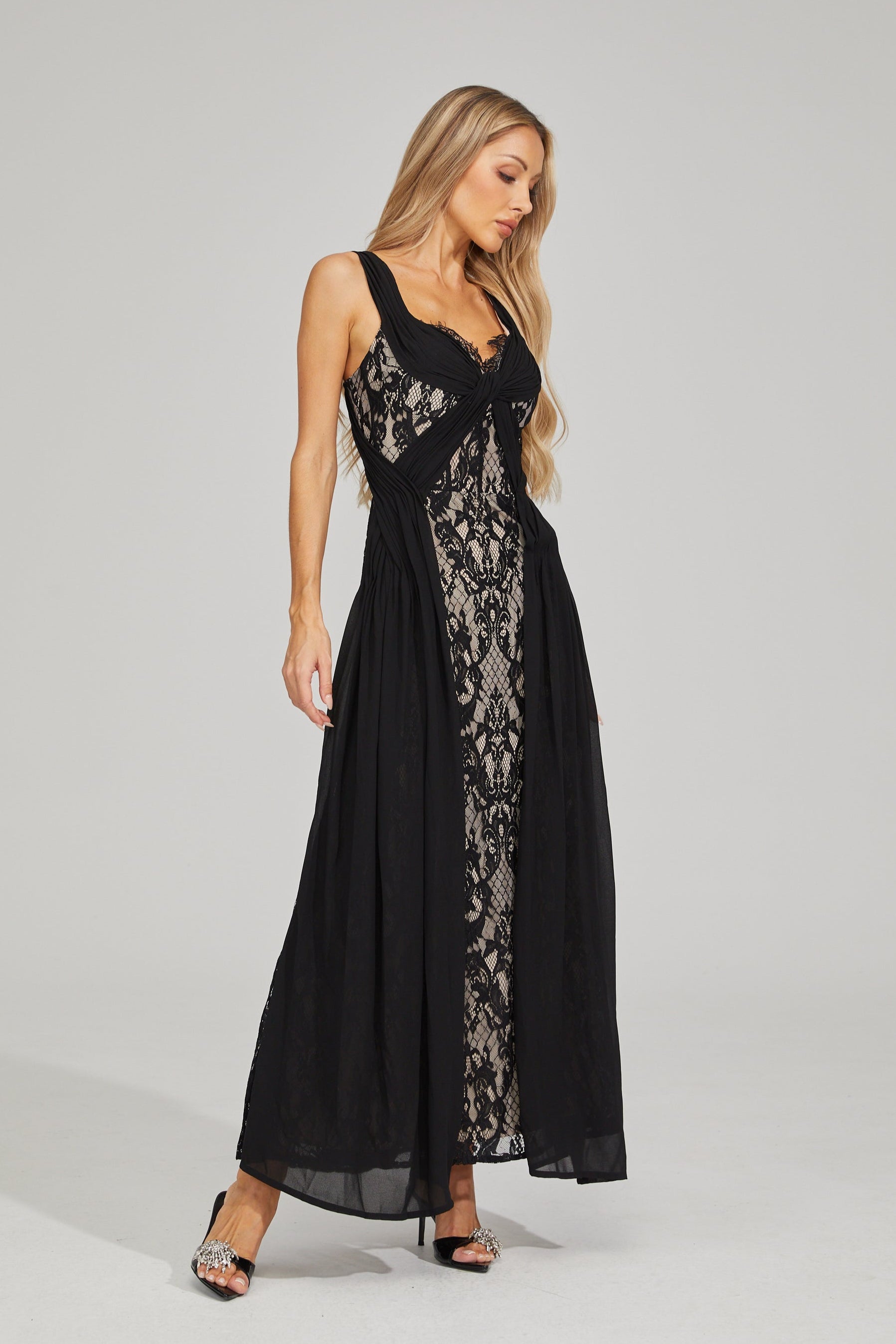Eloura Black Lace Illusion Maxi Dress
