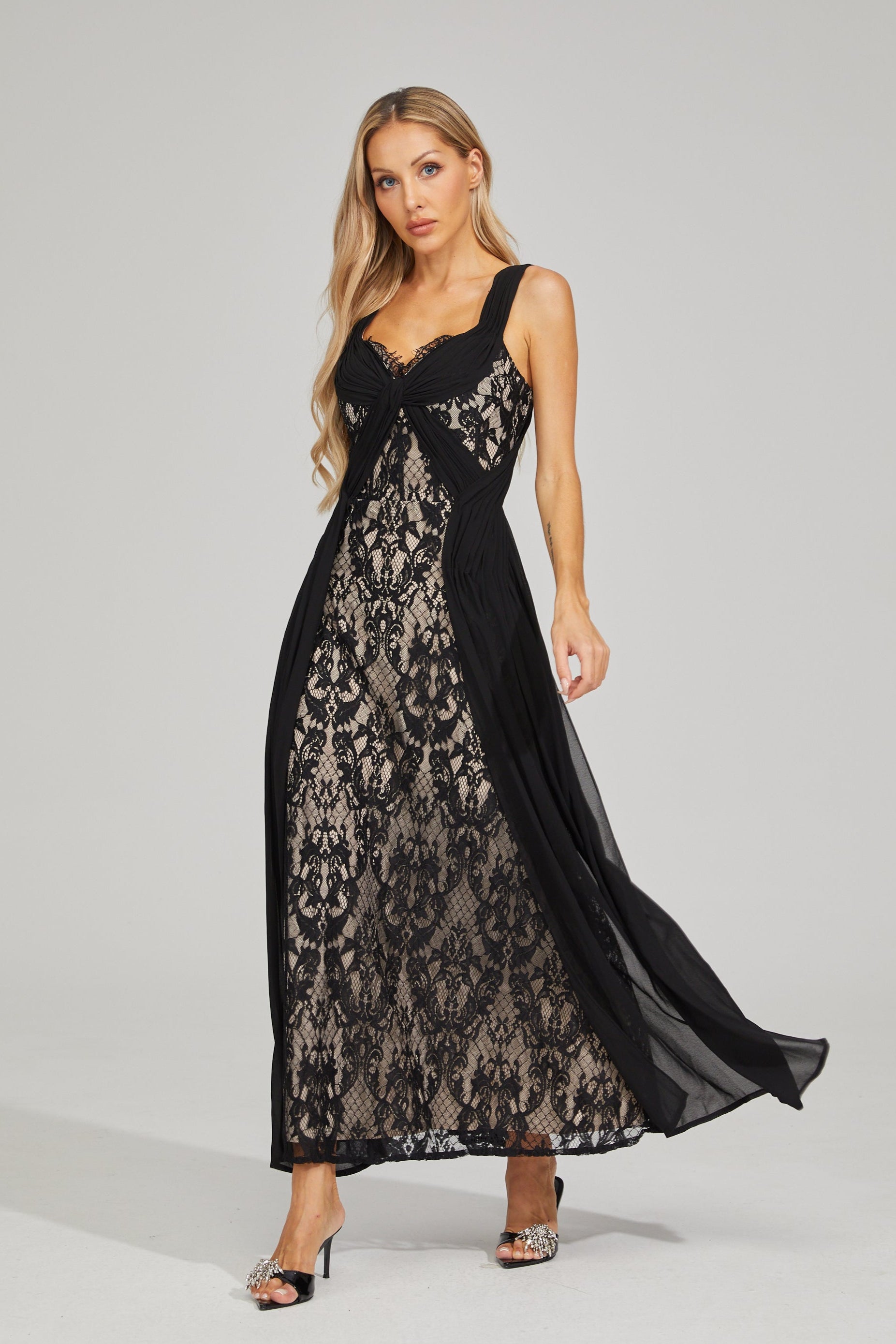 Eloura Black Lace Illusion Maxi Dress