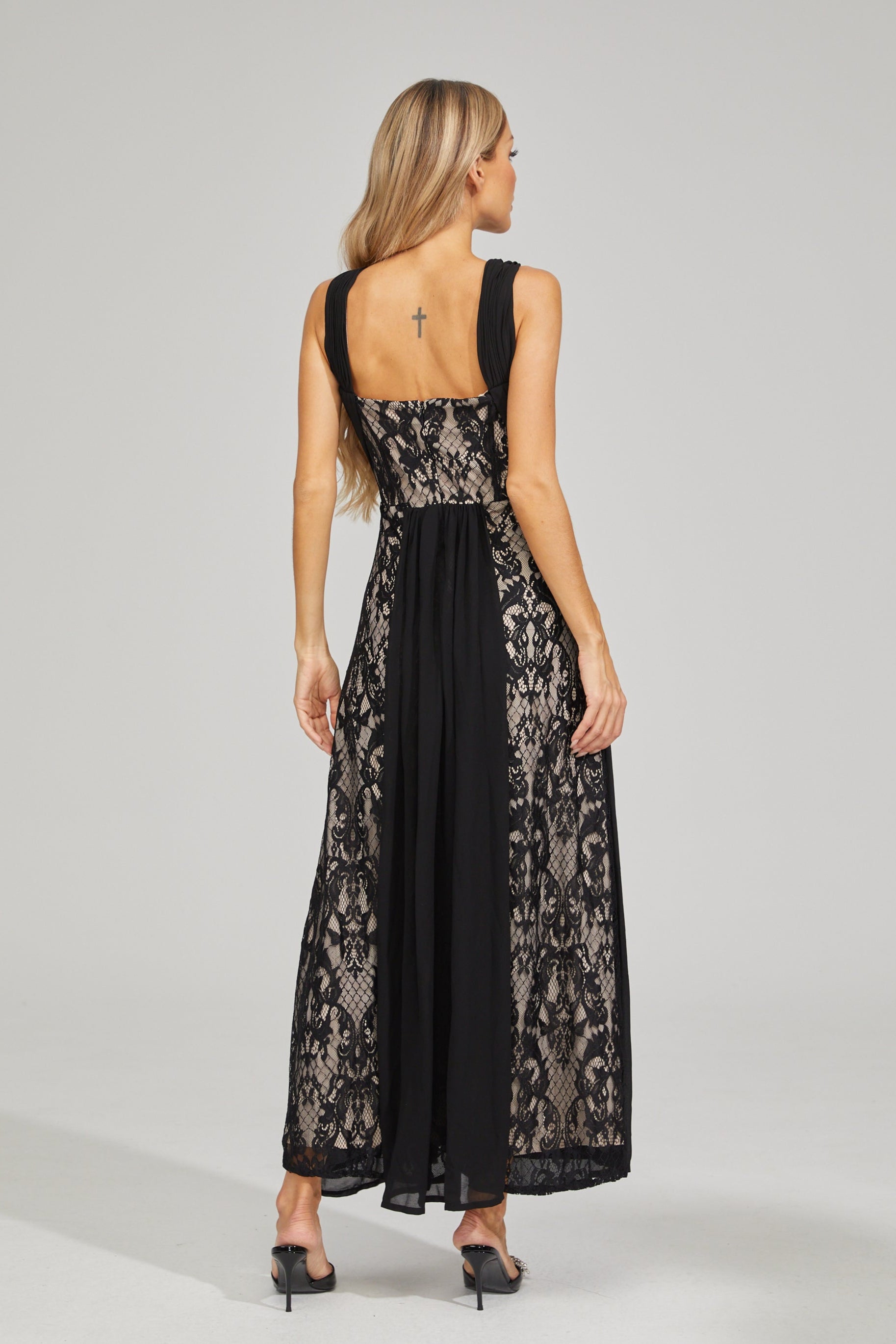Eloura Black Lace Illusion Maxi Dress