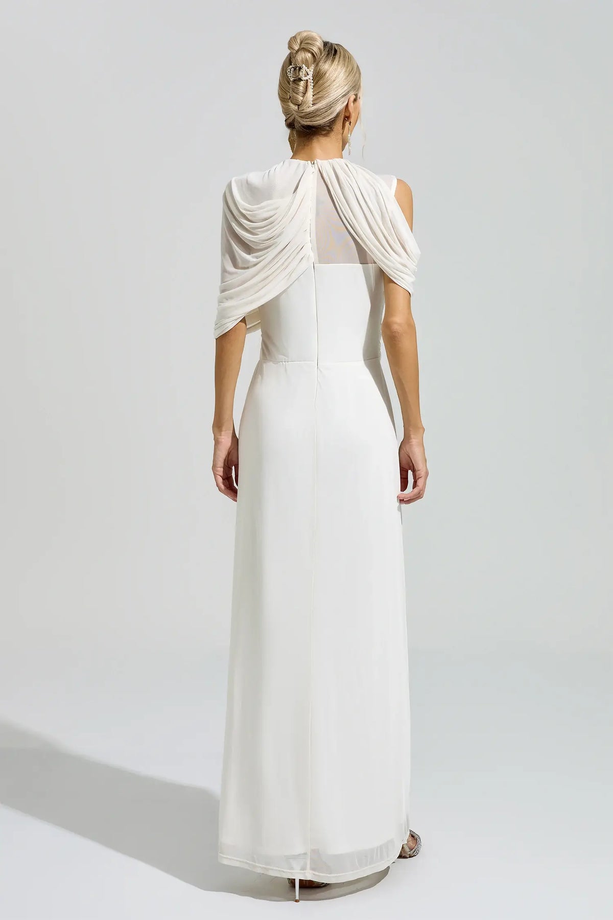 Presley White Tulle Ruched Maxi Dress