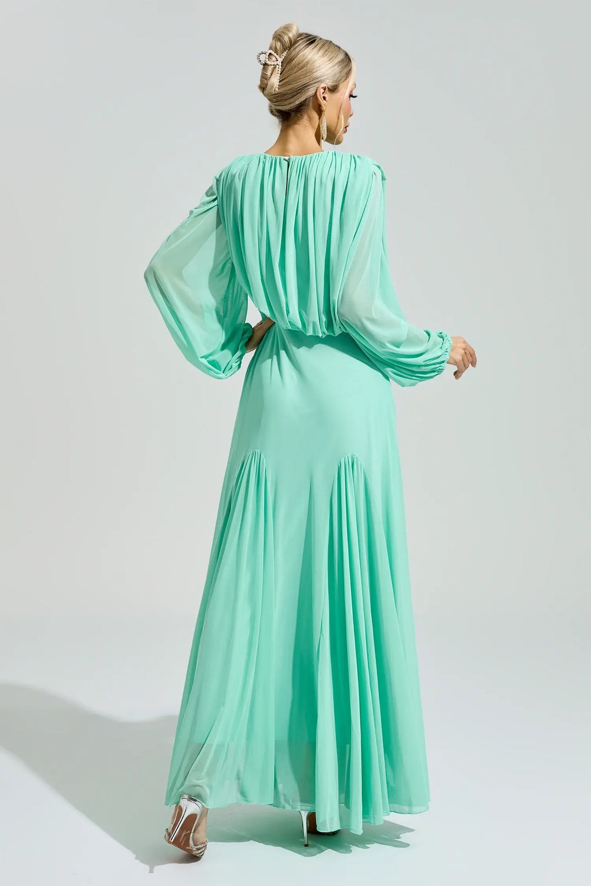 Calypso Green Pleated Maxi Dress