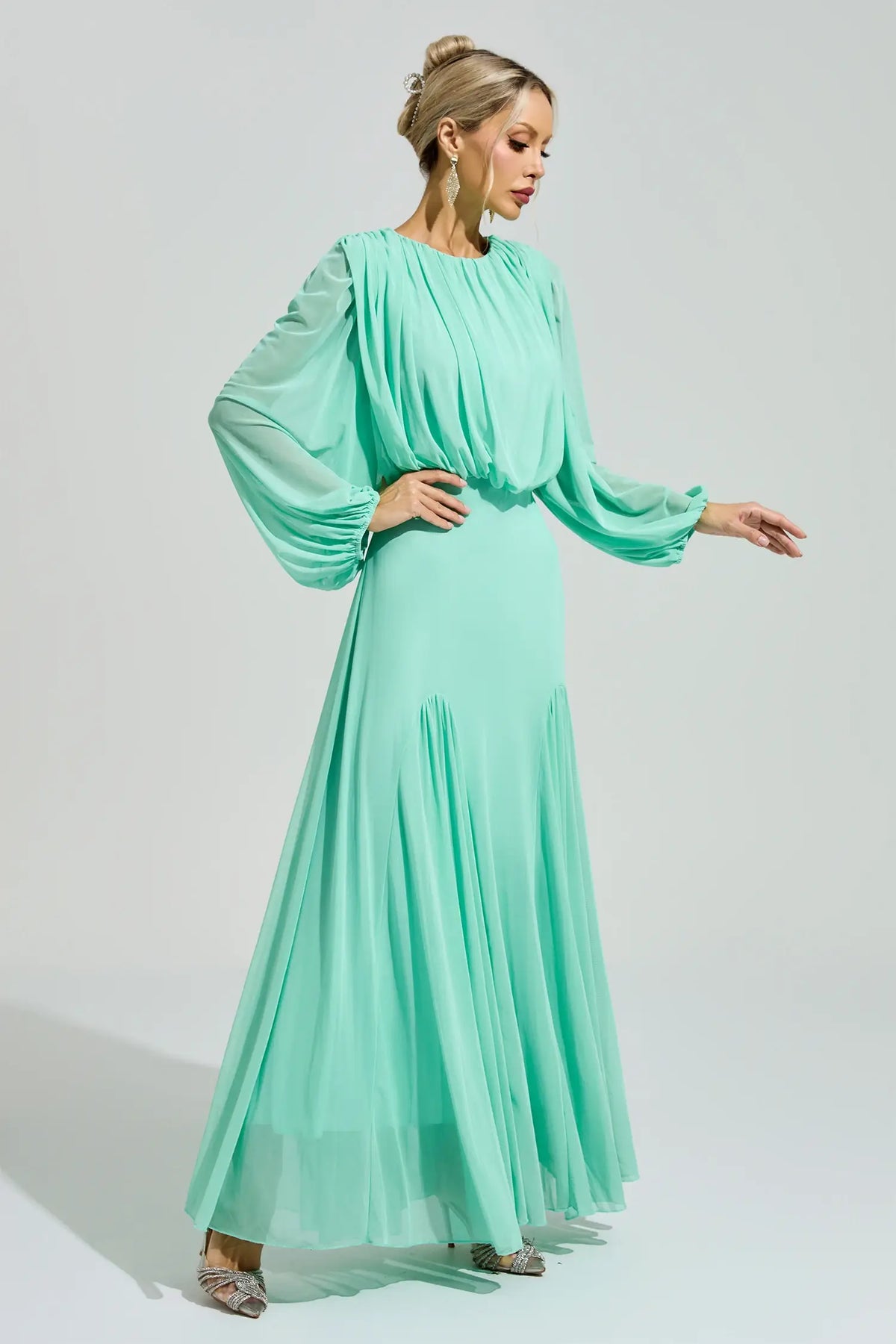Calypso Green Pleated Maxi Dress