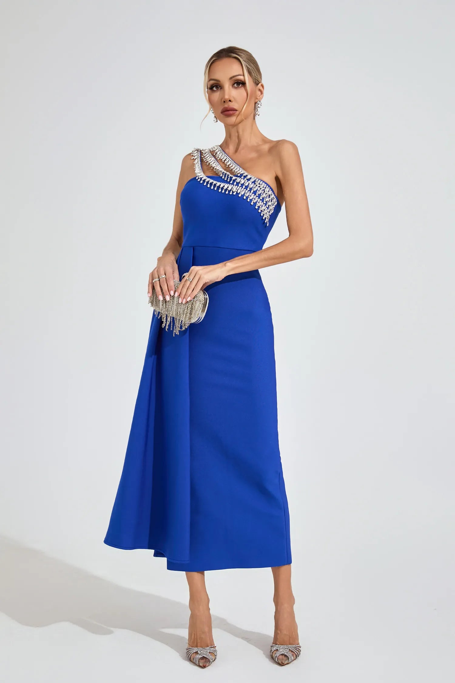 Faelis Blue Strapless Diamond Maxi Dress