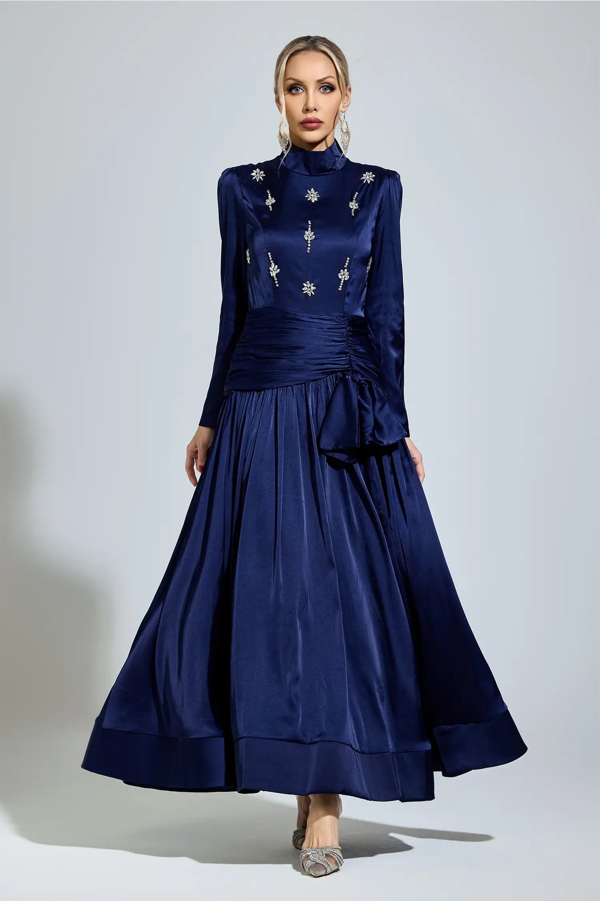 Millie Blue Diamond Long Sleeve Maxi Dress